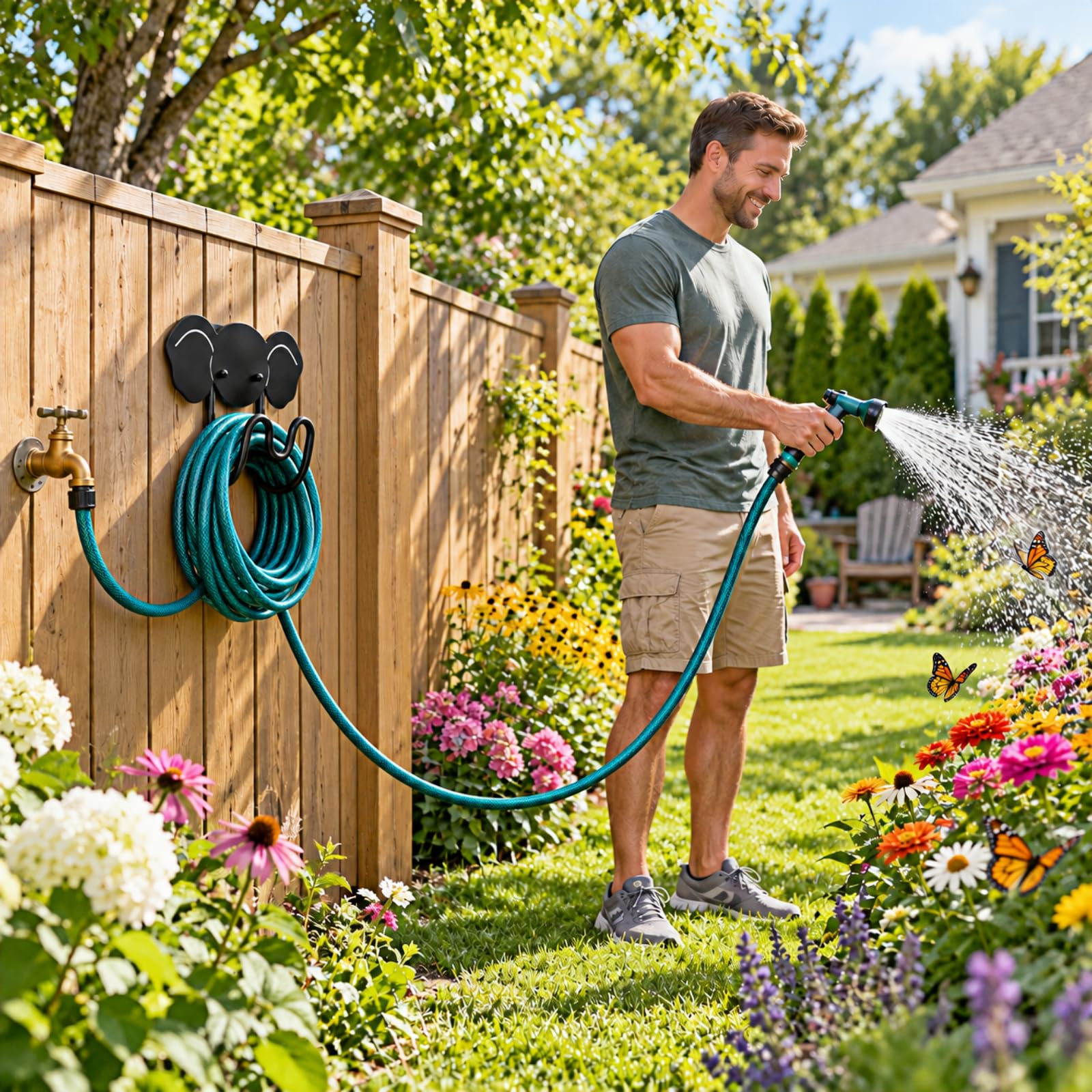 Supporto per tubo da giardino, supporto da parete, testa di elefante
