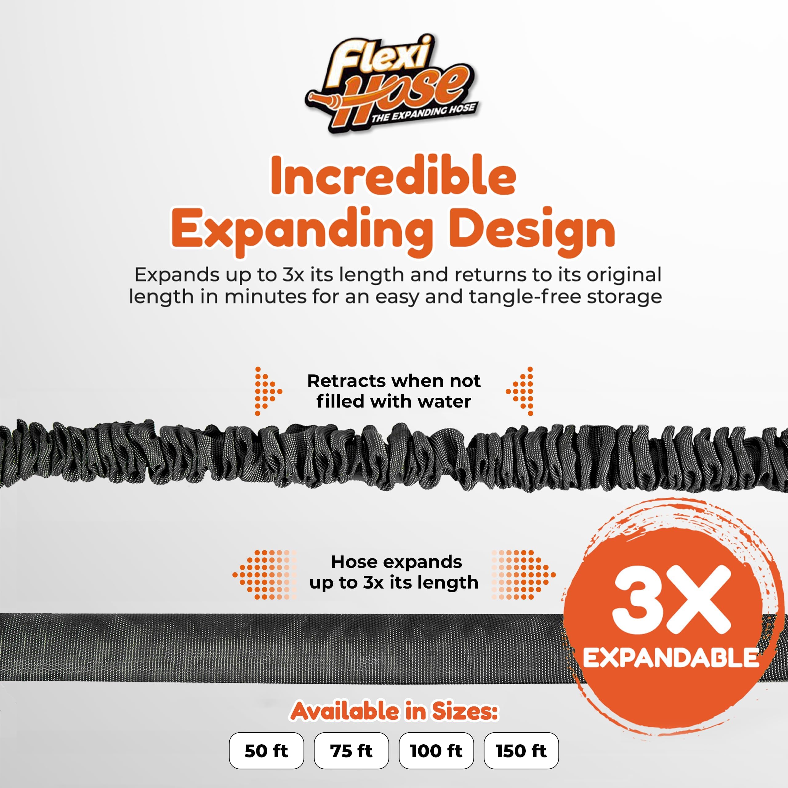 Flexi Hose Tuyau d'arrosage extensible – Tuyau d'arrosage robuste de 15 m, tuyau rétractable avec 1,9 cm – Design extensible et buse de pulvérisation incluse – Noir, 15 mètres