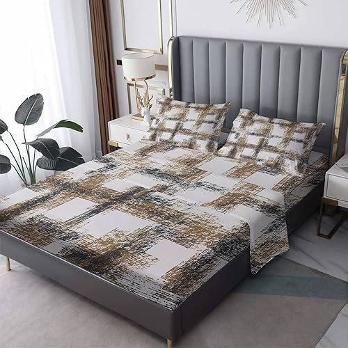 Sábanas abstractas tamaño Queen, sábanas y fundas de almohada con patrón Art Deco, bolsillo profundo de 16 pulgadas, juego de sábanas impresas de