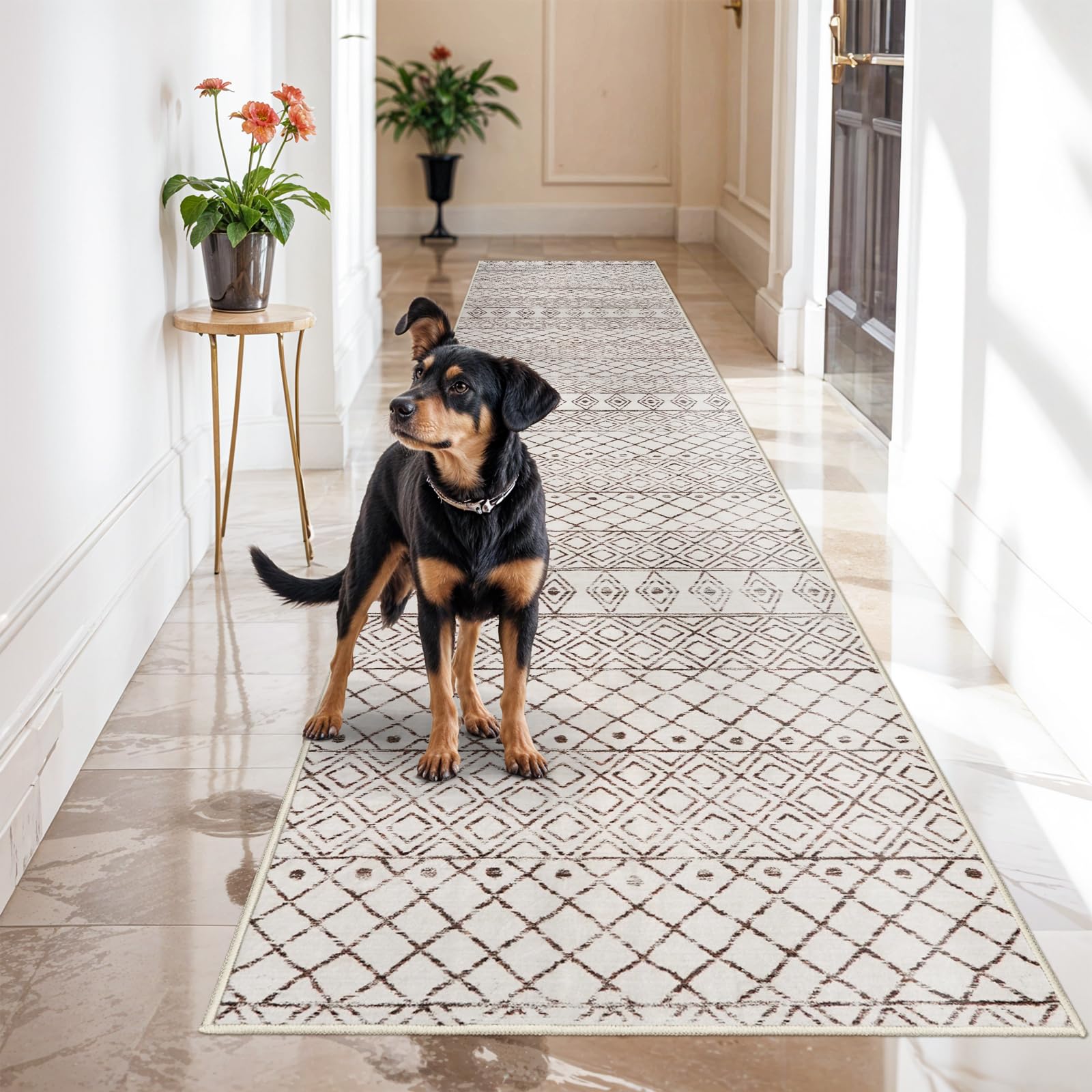 BYYVOO Washable Runner Rugs 3x16 - Long Hallway Runner Rug Low Pile Rug with Rubber Backing Floor Mat Non Slip Moroccan Indoor Carpet for Kitchen