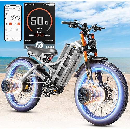2025 eAhora Romeo Pro 3/2 50/46Mph Electric Bike for Adults Peak 5600W/4000W Dual Motor Ebike, 60V 80Ah/52V 70Ah 200+Miles Long Range E Bike, 26*4.0" Fat Tire Electric Mountain Bike, Full Suspension