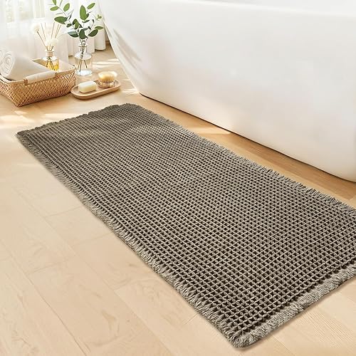 Miniatura 14 de Tapete de baño estilo gofre, tapete de baño bohemio, antideslizante, lavable, súper absorbente y de secado rápido, tapetes de baño pequeños, Caqui y