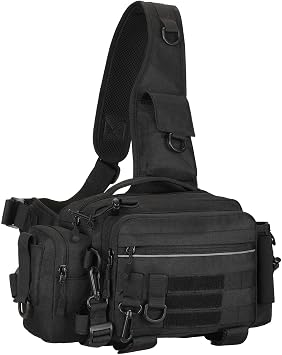 YuanWen Tactical Fishing Tackle Bag Multi-Functional Durable Water-Resistant Waist and Crossbody Bag with Rod Holder and MOLLE System for Outdoor Fishing Hiking and Travel
