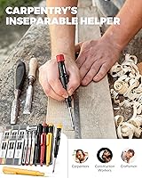 Vista 7 de Paquete de 3 Lápices de Carpintero con Sacapuntas, Lápices Mecánicos de Carpintero con 57 Repuestos, Lápiz de Construcción de Trabajo Pesado