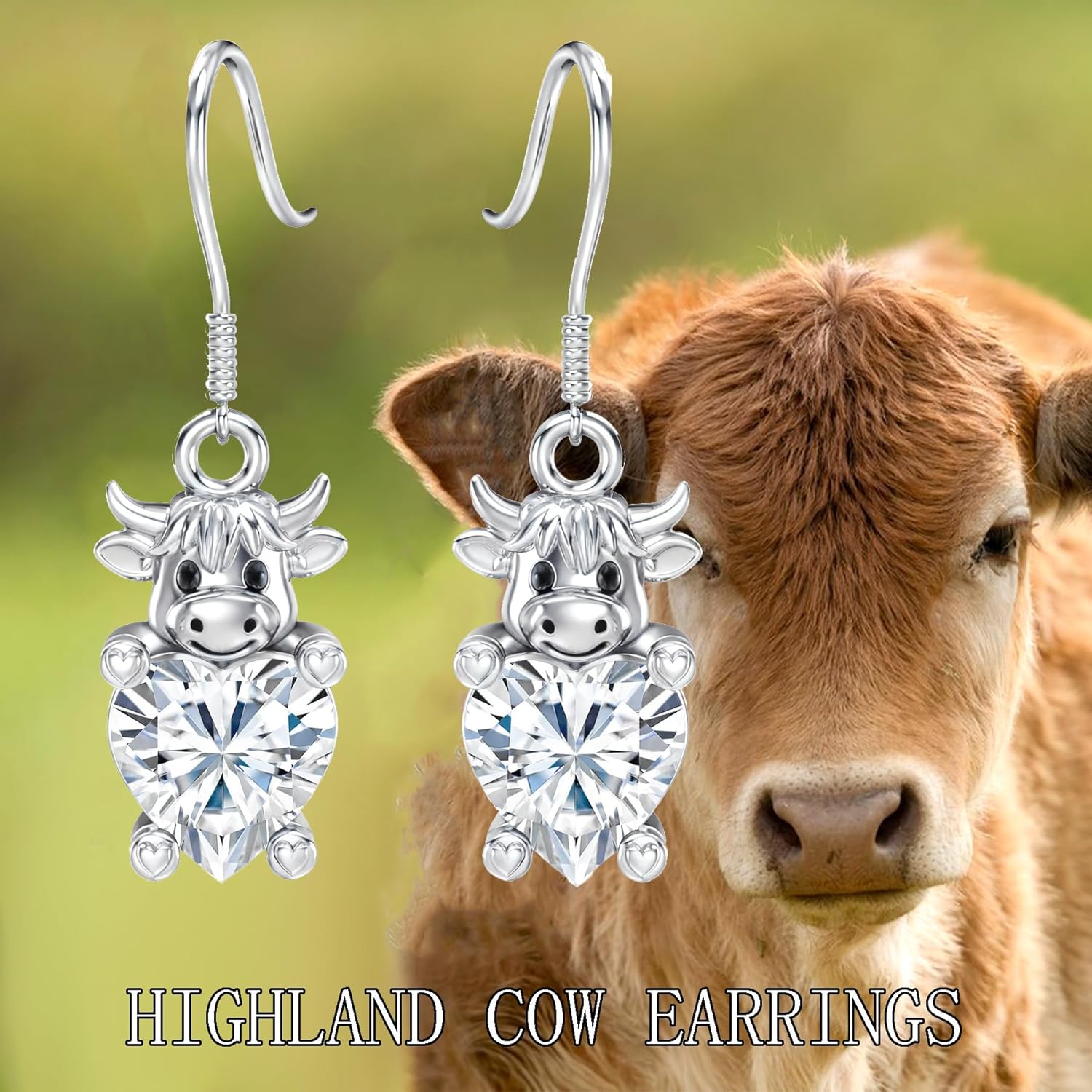 Highland Cow Earrings Cute Cow Dangle Earrings with Birthstone Sterling Silver Jewelry Gift for Women Wife Girlfriend Daughter Valentine’s Day Birthday Christmas - Image 6