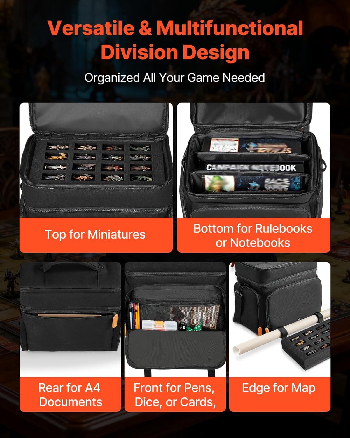 VEVOR Miniature Storage Carrying Figure Bag, Fits 16 Infantry Minis, Miniature Transport Bag with Handle & Adjustable Shoulder Strap, 1 Foam Layer for Large Storage Capacity (Minis Not Included)