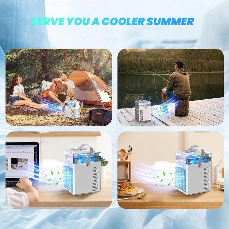 Aparat de aer condiționat portabil 5 în 1 Tiptop Home cu control prin aplicație, ventilator personal cu rezervor de apă de 800 ml, 3 trepte de viteză, 3 moduri de umidificare, pentru birou