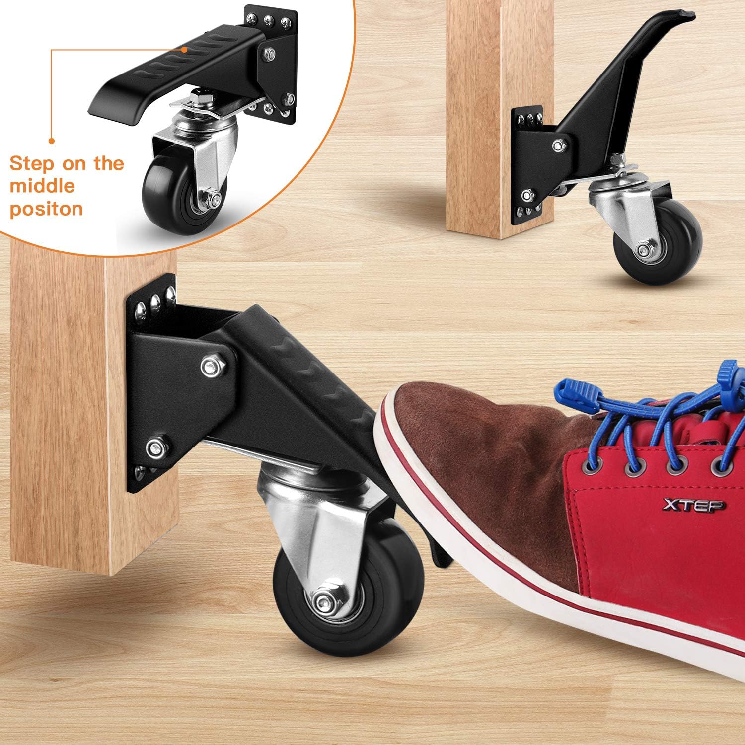 DOZAWA Workbench Caster kit 900 LBS Capacity Heavy Duty Retractable Workbench Casters All Steel Construction Urethane Wheels [Upgraded] - - 