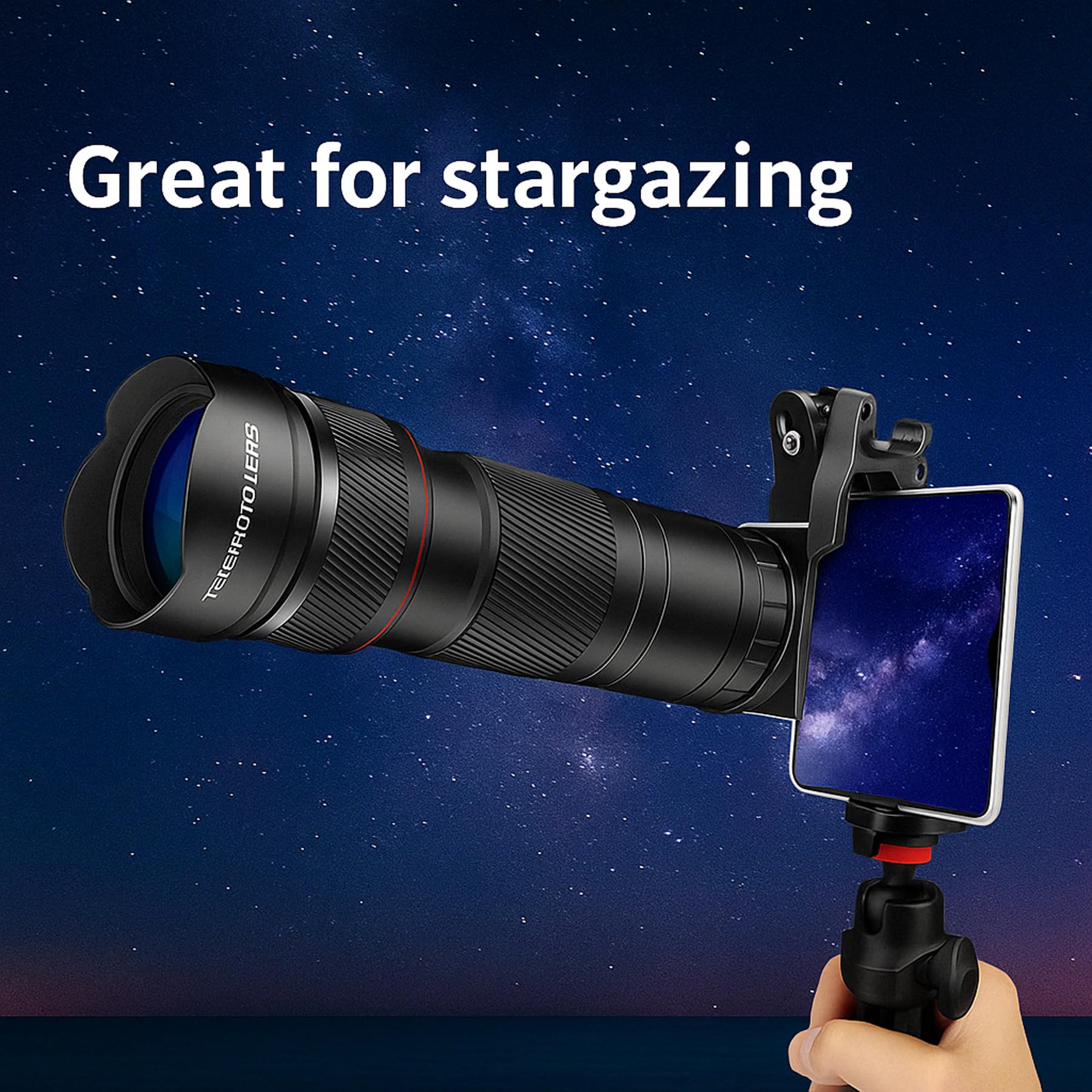 Kit de teleobjetivo con zoom 40X para smartphones, lente de cámara HD con trípode, compatible con iPhone Samsung