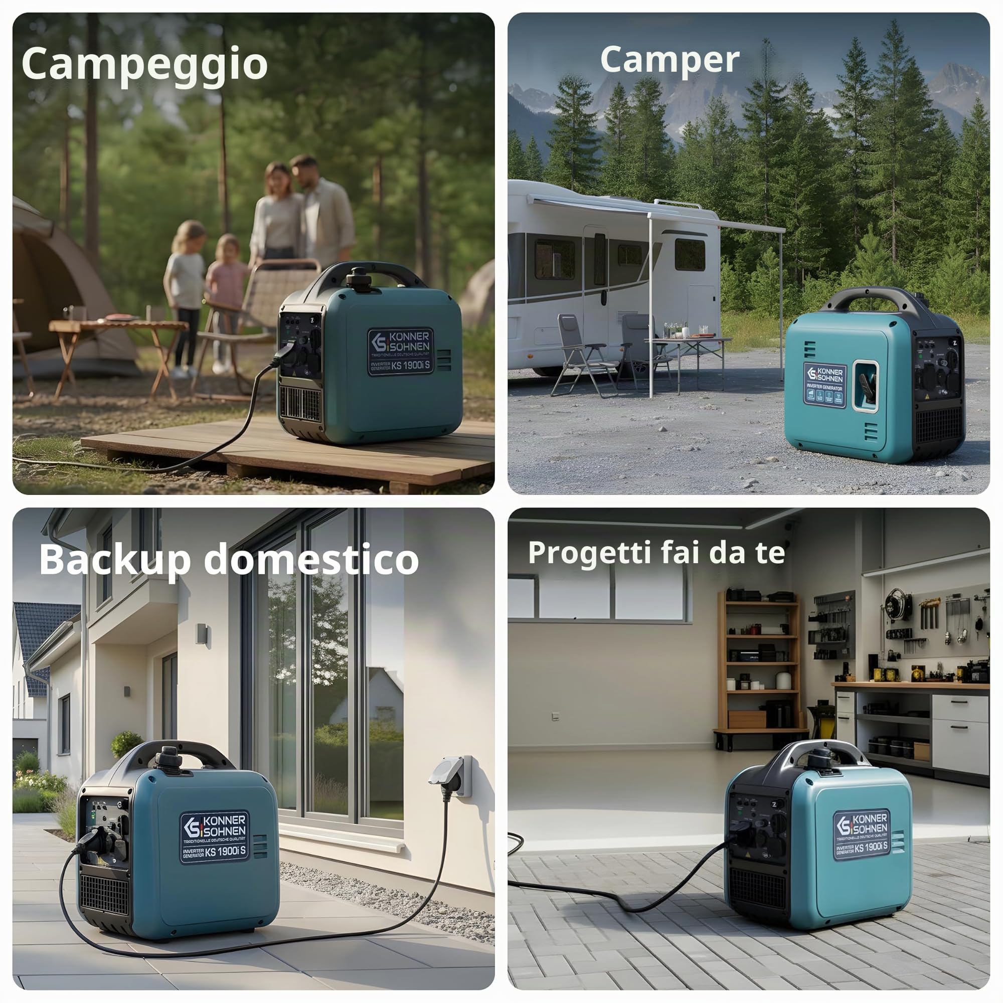 K&S Könner&Söhnen KS 1900i S Generatore Inverter 2,0 kW, generatore di corrente inverter con involucro insonorizzato, gruppo elettrogeno a benzina con avvolgimento in rame, generatore inverter 2 USB