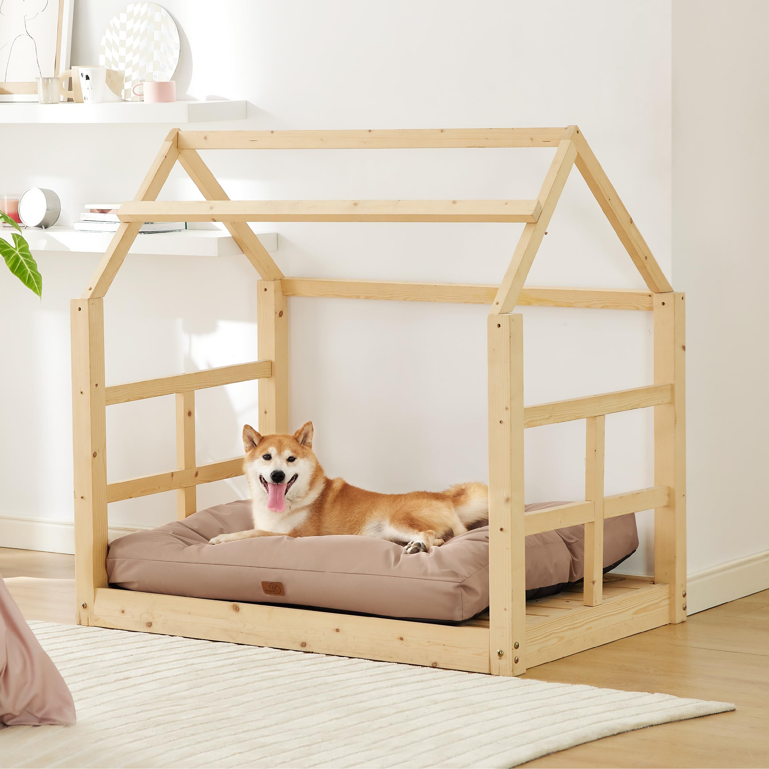 Bedsure - Cuccia impermeabile per cani, L, materasso lavabile in tessuto Oxford, cuscino per cani resistente all’acqua, per gabbie, grigio talpa caldo, 91 x 68 x 10 cm