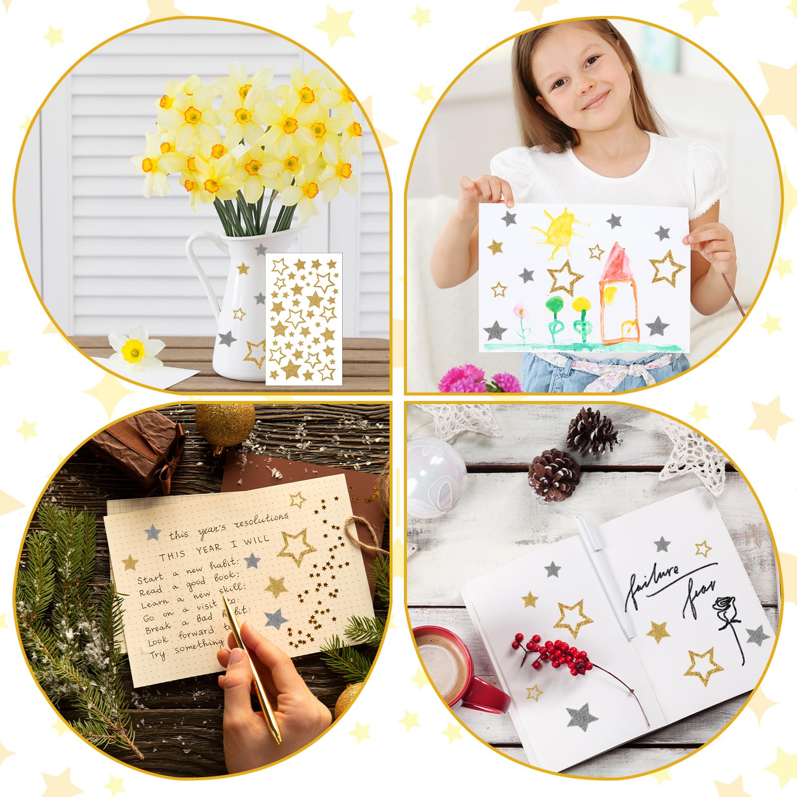 5 Sheets Gold and Silver Glitter Star Stickers Self-Adhesive Stars Labels for Kids Reward Self-Adhesive Glitter Foil Stars Sticker Decals for Christmas Scrapbooks Cards Teacher Crafts - Image 6