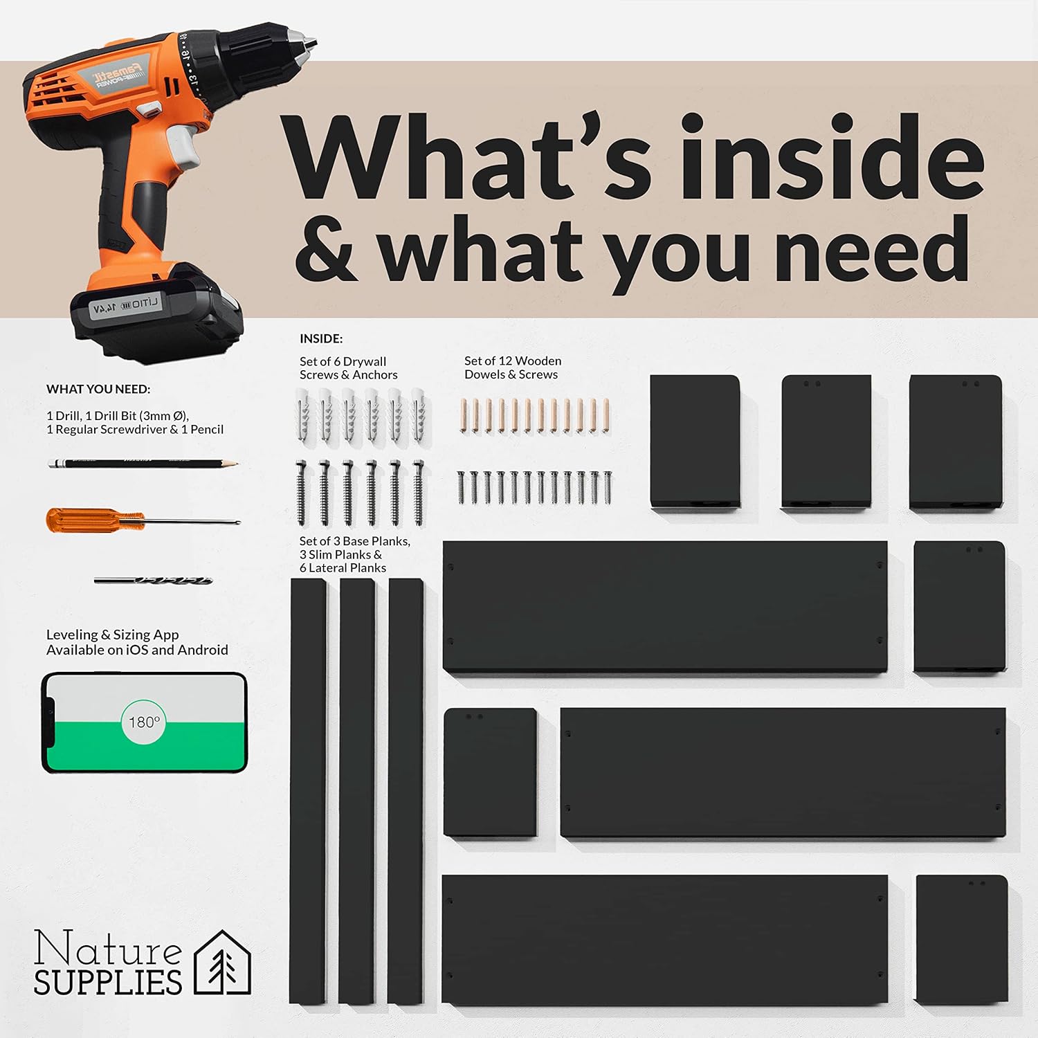 NATURE SUPPLIES Set of 3, 16.4 Inch. Nursery Book Shelves, Wall Bookshelves for Kids Room Decor, Baby Organizer for Playroom, Book Shelf for Wall, Modern Storage for Nursery or Playroom, Black