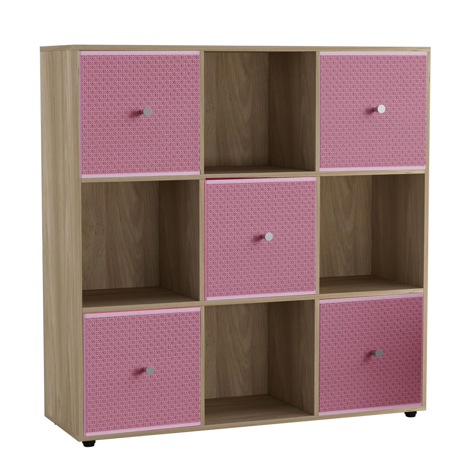 URBNLIVING 9 Cube Storage Unit with 5 Foldable Fabric Drawers, Wooden Freestanding Bookcase Shelf Organiser, Modern Cube Shelving for Bedroom, Office, Living Room, Toys, Clothes & Books