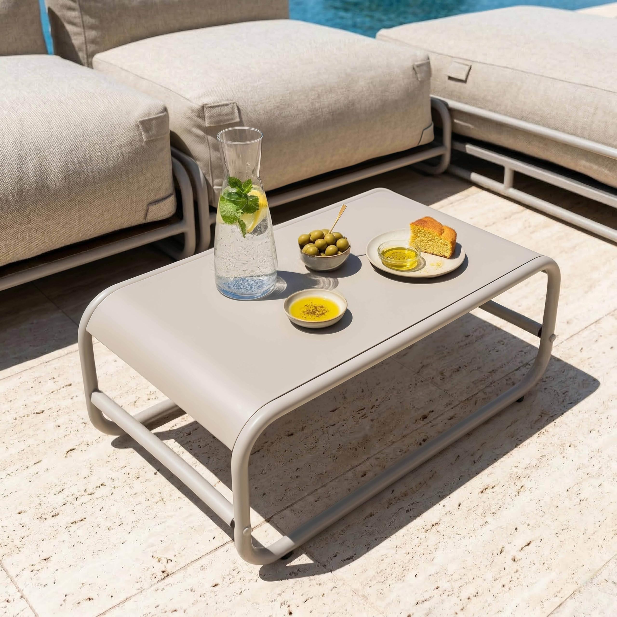 Oviala Table Basse de Jardin en métal 85x40x30 cm Beige