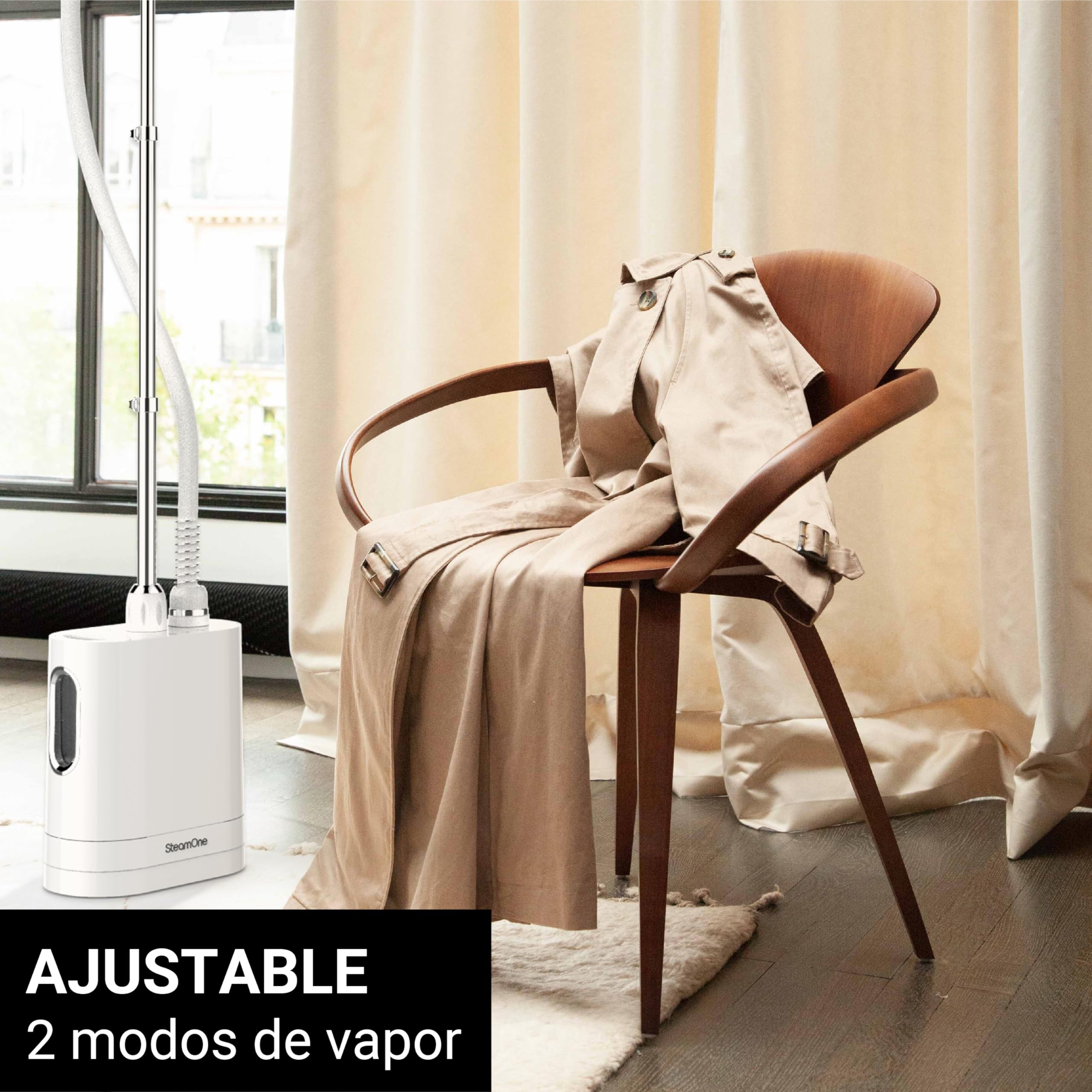 SteamOne Vaporizador Vertical Steamer Blanco 1900W - Depósito 1,2L | Vaporizador Vertical, 1900W, Depósito 1,2L, Cable 2,2m, 2 Niveles de Potencia, Reposacabezas Integrado, EUH2020W