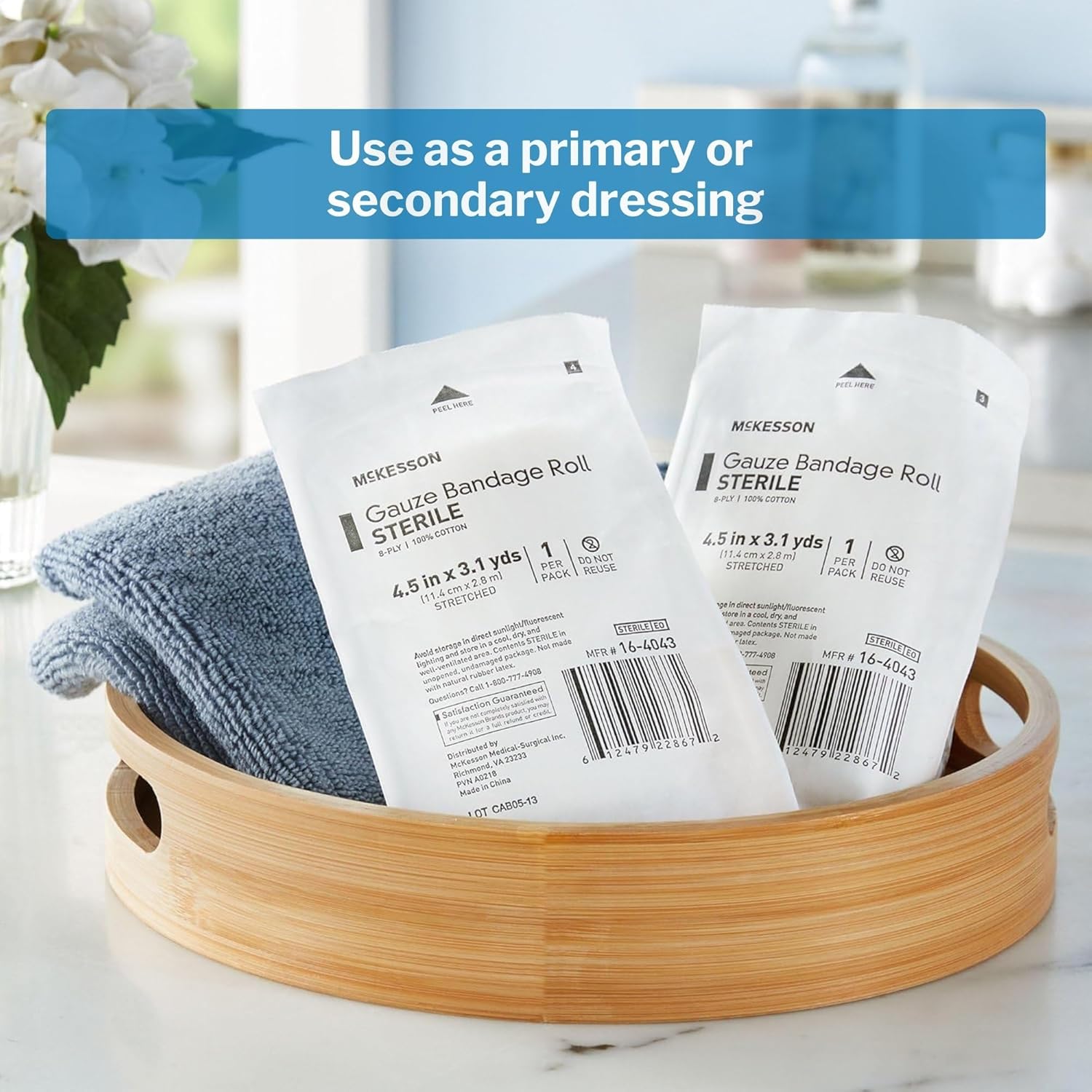 McKesson 96 Pack Sterile Gauze Roll Bandages, 4.5 in x 3.1 Yards, 8-ply Premium Medical Supplies & First Aid Supplies, Bandage Wrap Vet Wrap