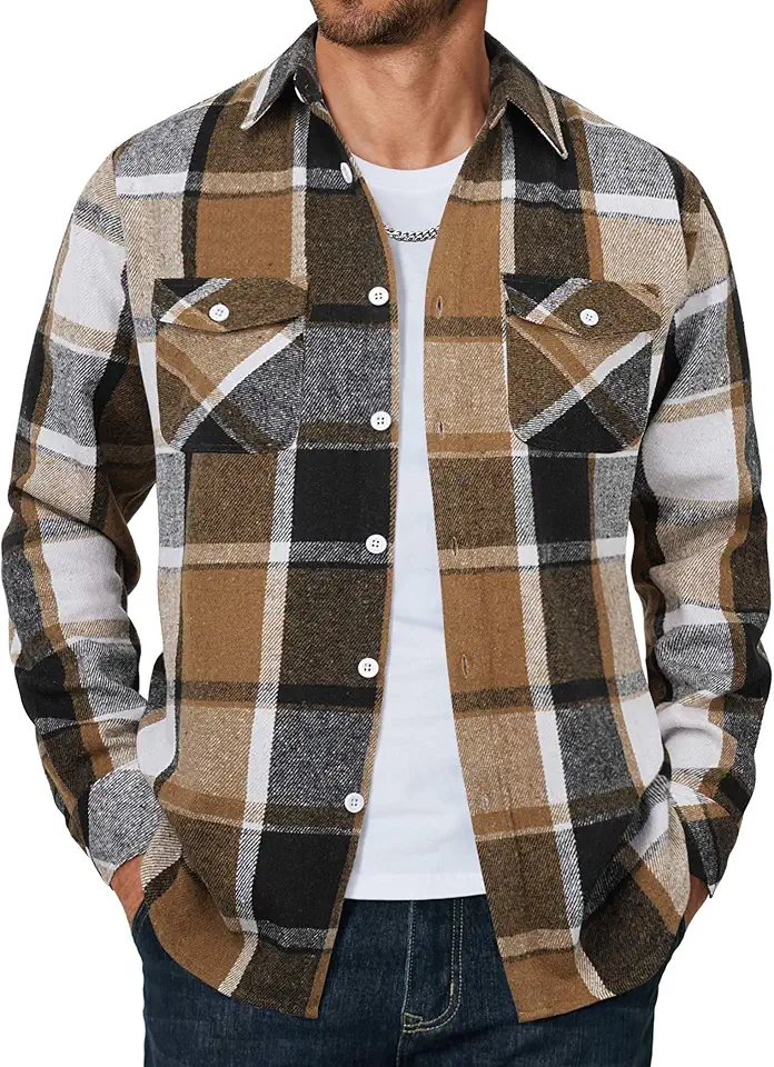 COOFANDY Men Flannel Shirt Casual Button Down Shirt Jacket Long Sleeve Plaid Shirts with Pockets