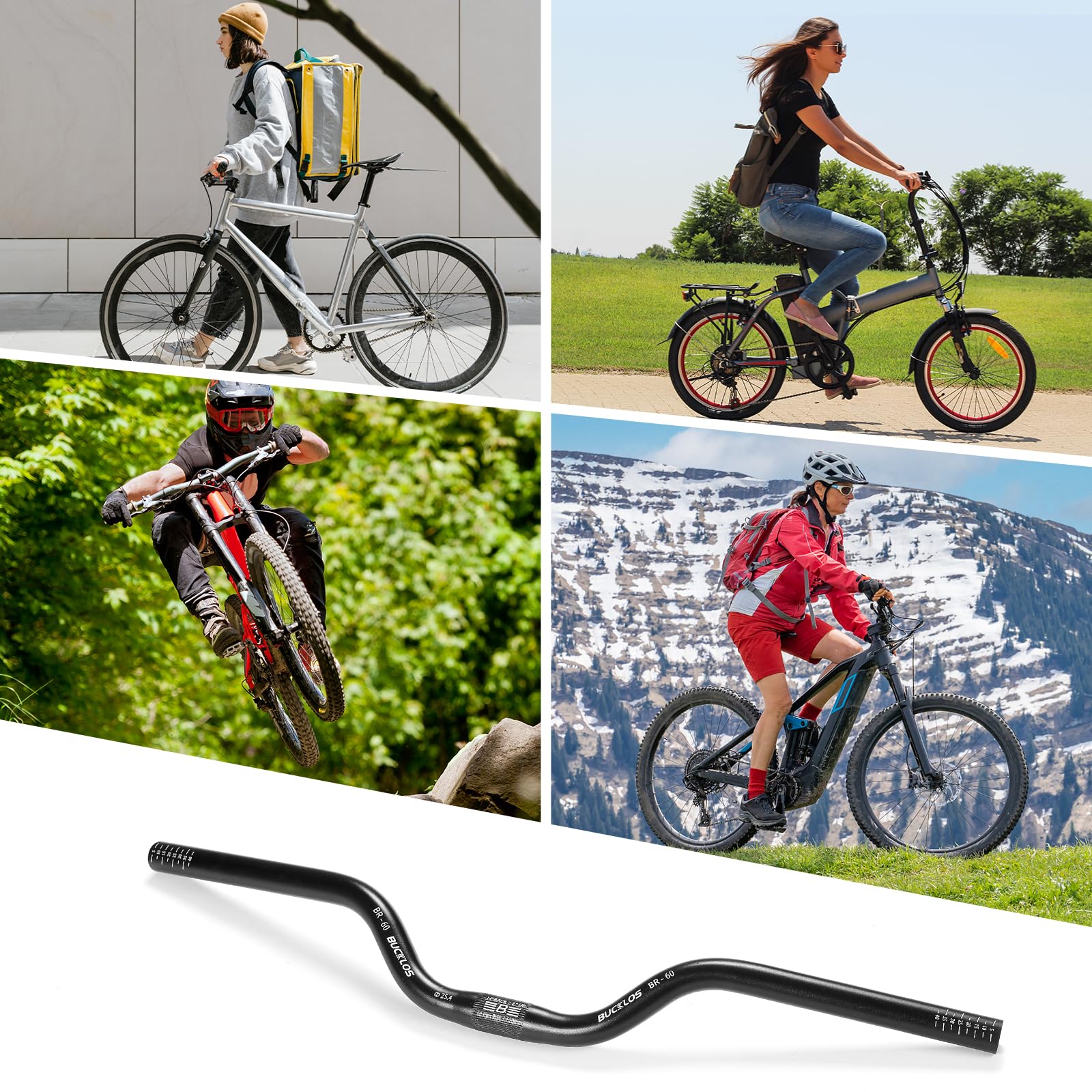 Manubrio per mountain bike 25,4 mm - 20/40/60/80/100 mm Rise MTB manubrio in lega di alluminio - 720/620 mm extra lungo per bici elettriche, biciclette pieghevoli e gare in discesa