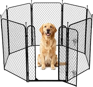 ZOMISIA Paw Safe Dog Playpen for Large Dogs, 40 Inch 8 Panels Anti-Pinch Diamond Mesh Dog Fence Indoors, Metal Stable Dog Play Pen with Door, Portable Pet Playpen for Outdoor RV Camping Yard Garden