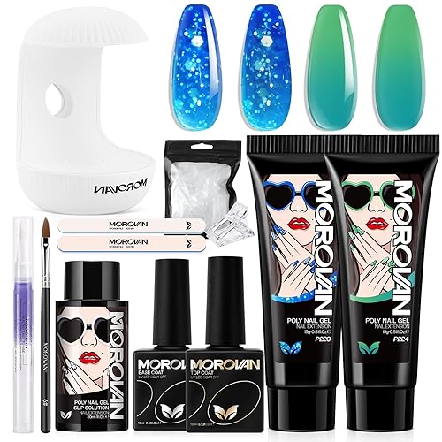 Morovan Poly Gel Nail Kit Poly Nail Gel Kit with U V Lamp 2 Colors Poly Gel Kit DIY Extension Gel Kit Poly Nail Gel Kit Starter Kit with Everything