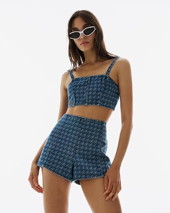 Denim Houndstooth Shorts