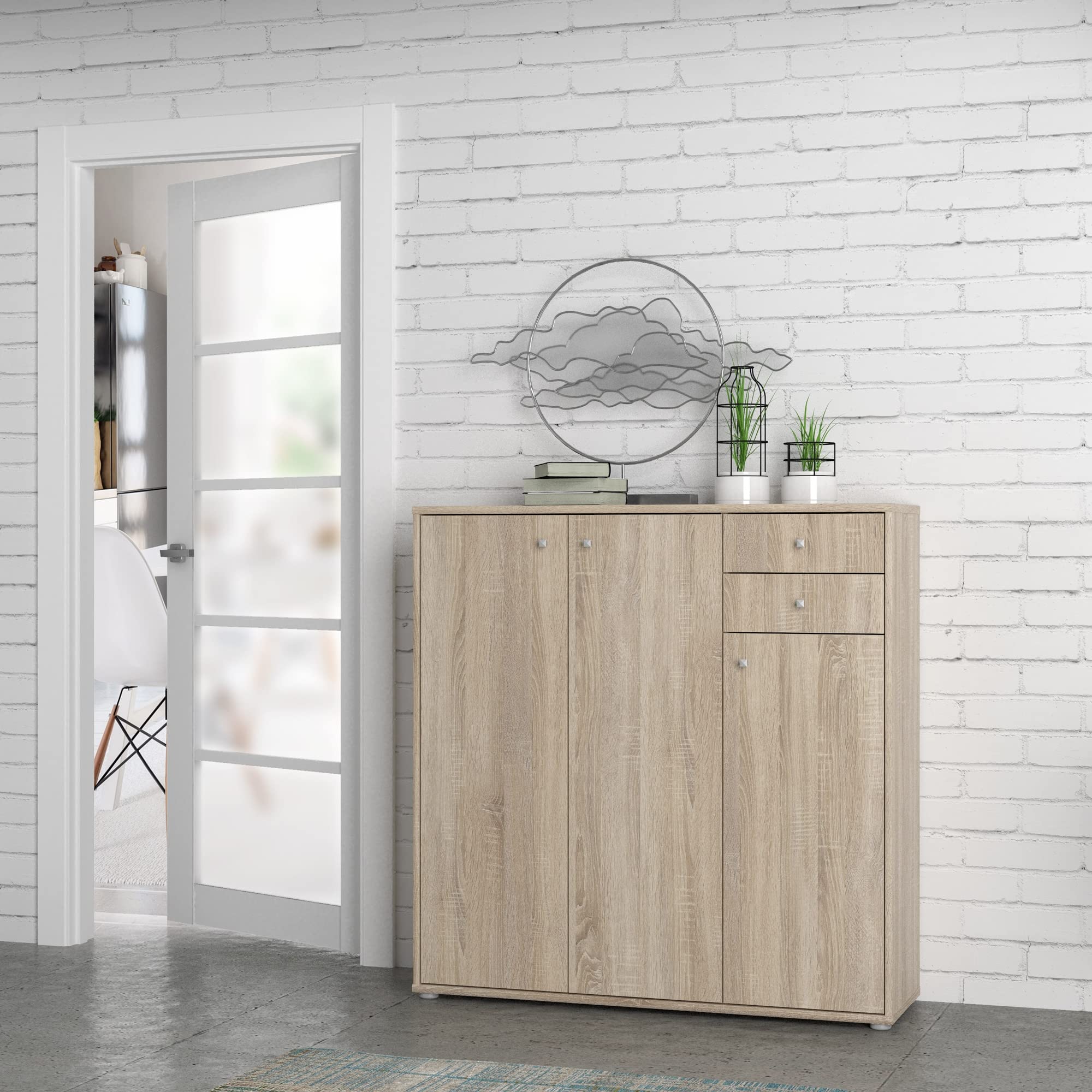 Newroom Kommode Sonoma Eiche Sideboard Modern - 108,8x111,1x34,8 cm (BxHxT) - Highboard Anrichte - [Albus.Two] Büro Arbeitszimmer Wohnzimmer