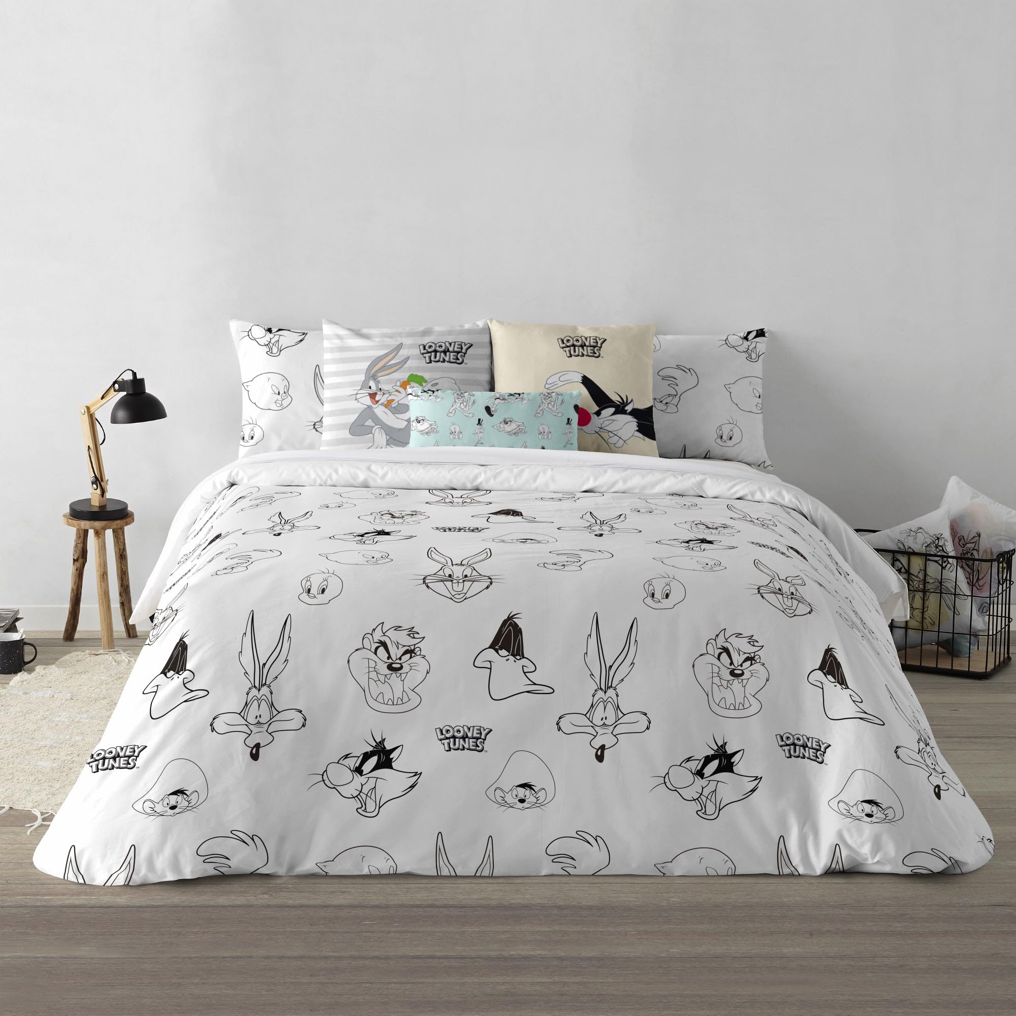 Belum Looney Tunes Bettbezug Aus 100% Baumwolle – Schwarz-weißes Design, Mit Knöpfen, Für 180x240 Cm Bett
