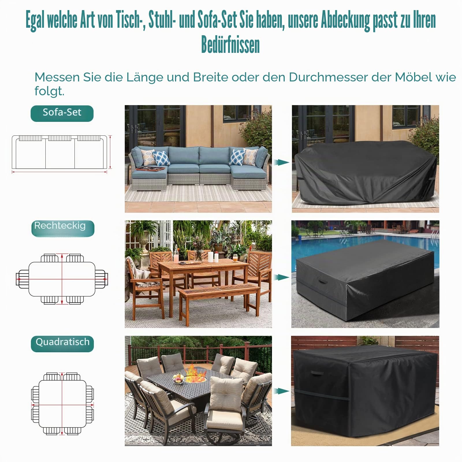 GARPROVM Abdeckung für Gartenmöbel Wasserdicht, Abdeckplane Gartenmöbel Oxford Gewebe Abdeckplane für Sitzgruppe Outdoor Sofa Tisch Möbelsets (350 x 260 x 90 cm)