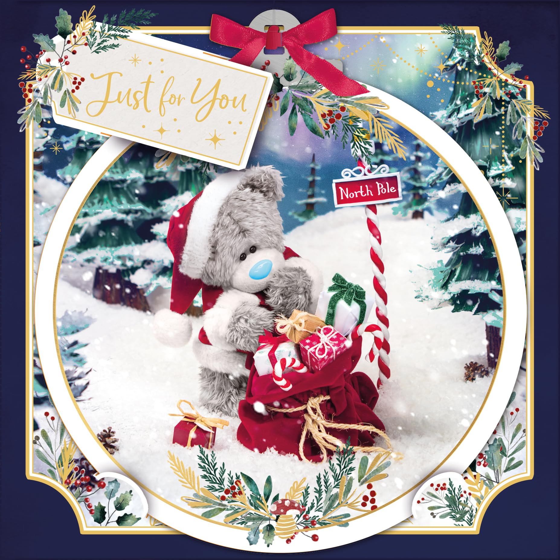 Me To You Tatty Teddy 3D Christmas Card With Keepsake Bauble-Style Plaque, Tatty Teddy With Santa's Sack 6x6ins - Official Collection