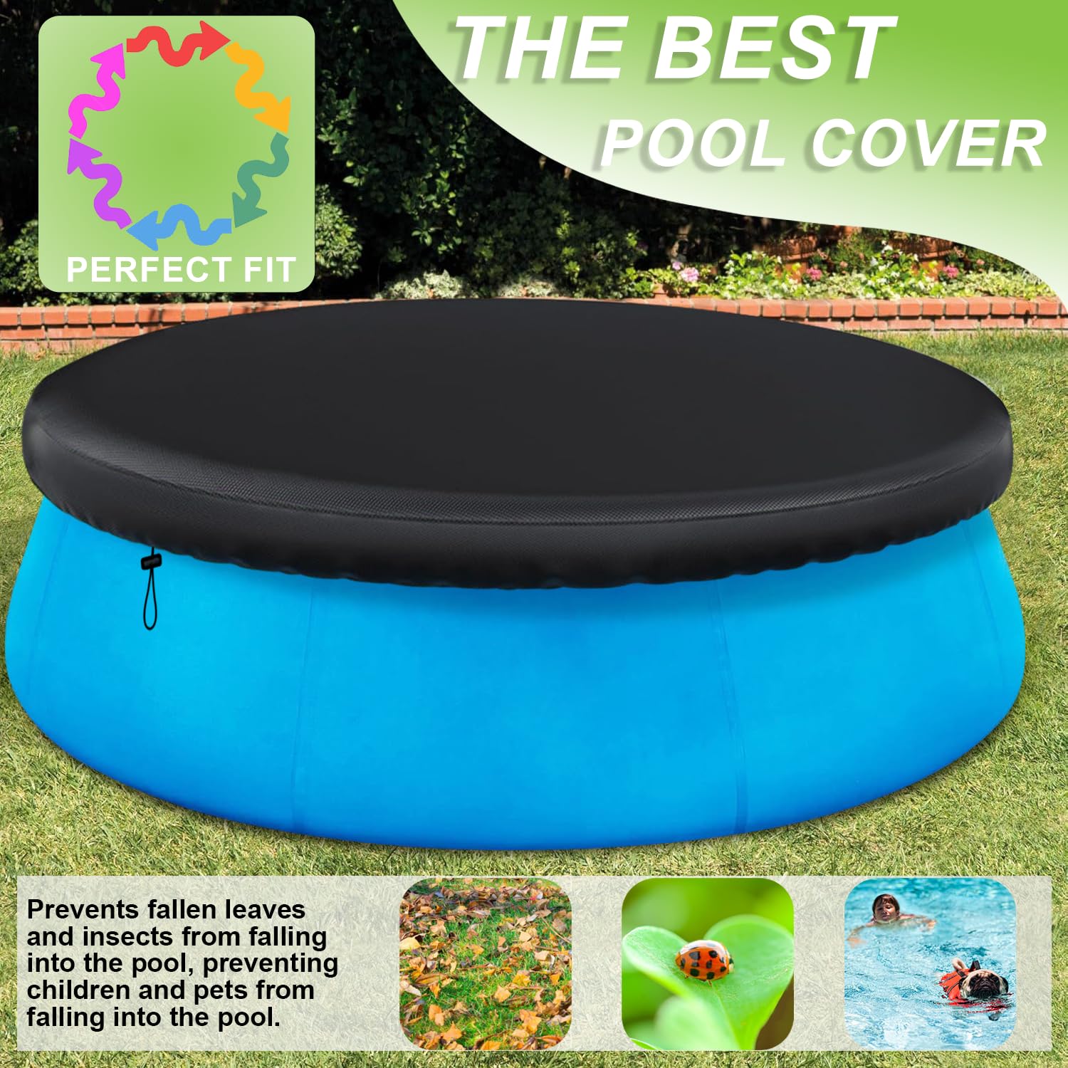 Cubierta para piscina inflable, cubierta de piscina redonda, a prueba de polvo, impermeable, cubierta de piscina Oxford, cubierta plegable para piscina, evita hojas, resistencia a los rayos