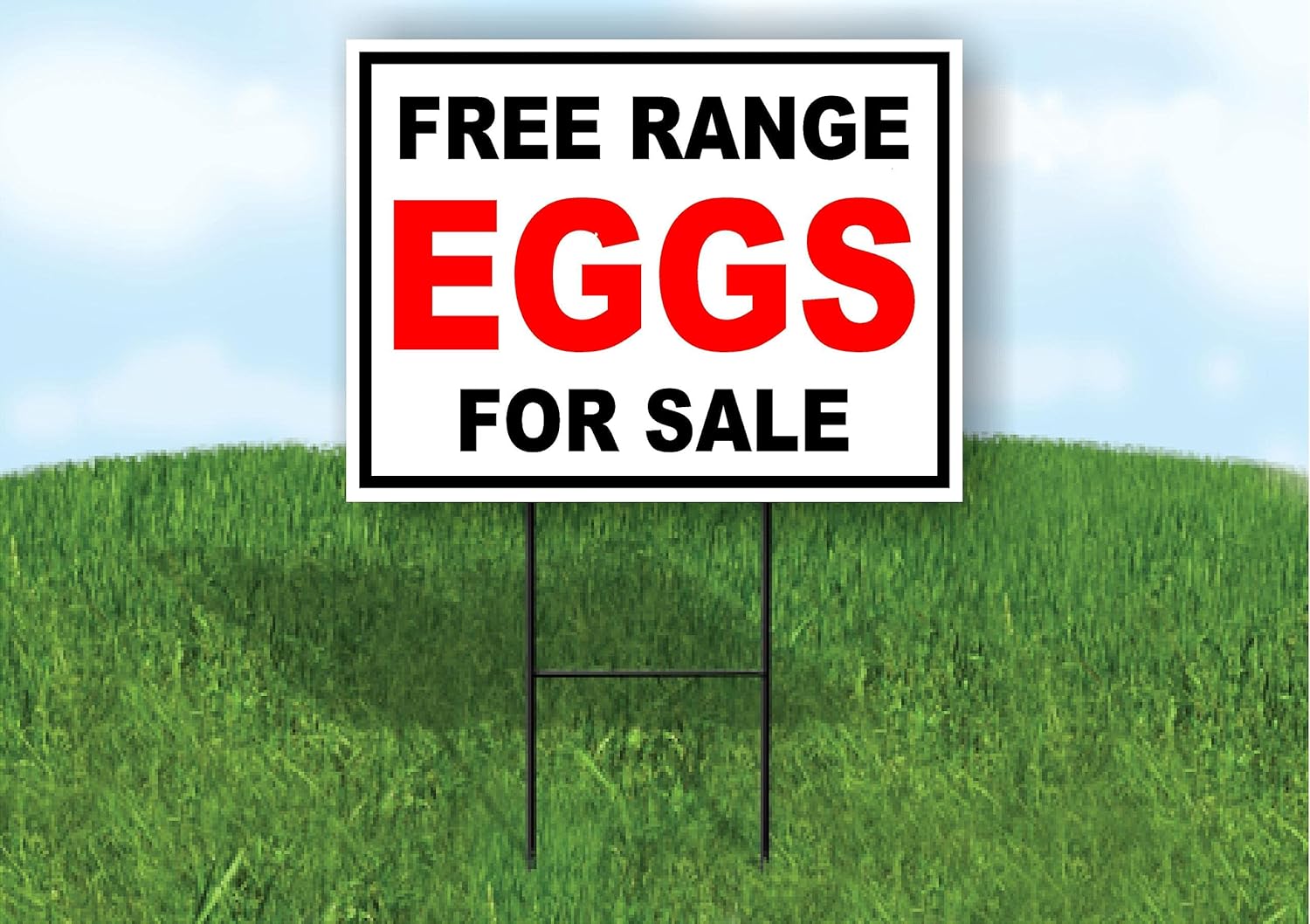 FREE RANGE EGGS FOR SALE BLACK RED - Double Sided Yard Sign ROAD SIGN with Stand