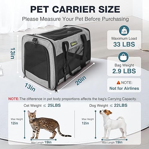 Miniatura 3 de Transportador de gatos para 2 gatosgatitos, transportador de mascotas para gatos, cachorros, perros pequeños y conejos, bolsa de viaje plegable de