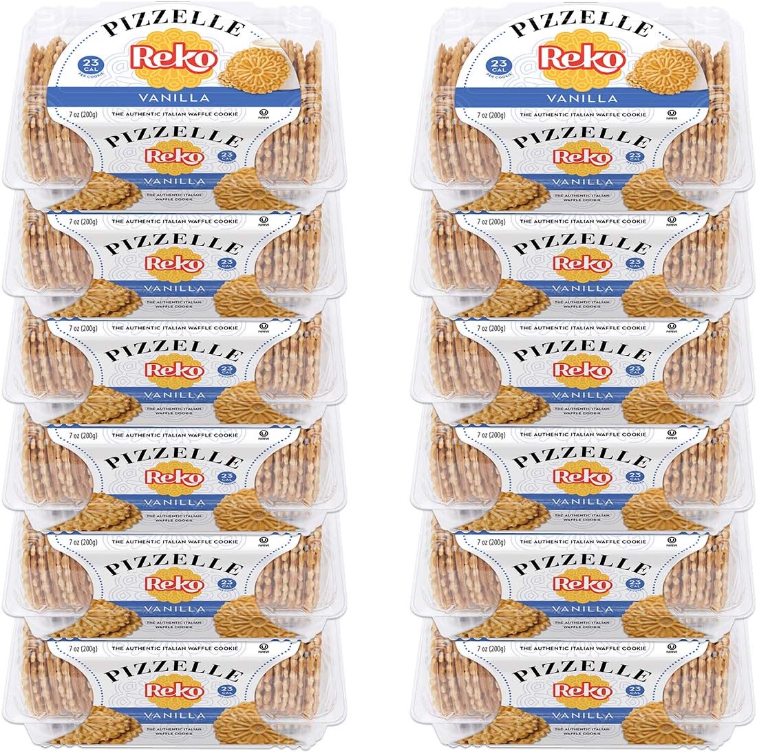 Reko Pizzelle Authentic Italian Style Waffle Cookie, Vanilla, 7 Ounce (Pack of 12)
