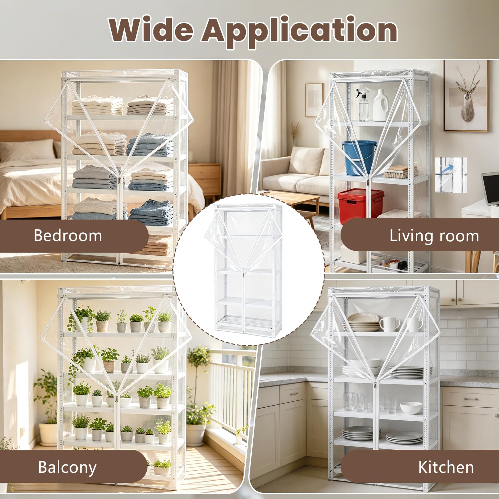 BRGD Housse de Protection Contre Poussière en PVC, 180x90x45cm Étagères Protection Housse avec Fermeture Éclair pour Mobilier de Jardin, Cuisines, Balcons et Étagères
