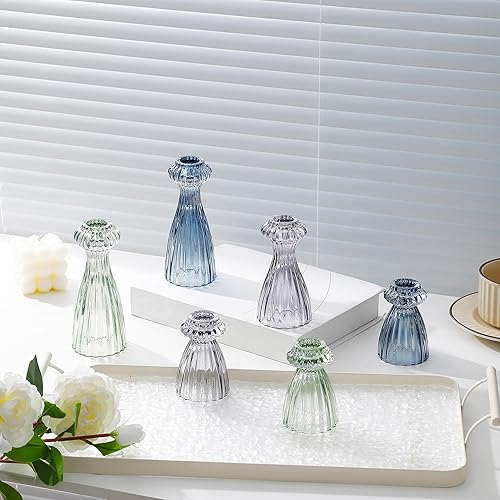 Miniatura 4 de Lysenn Juego de 3 portavelas de cristal, portavelas cónicos de alta calidad para un ambiente romántico, decoración para palos de vela para ocasiones