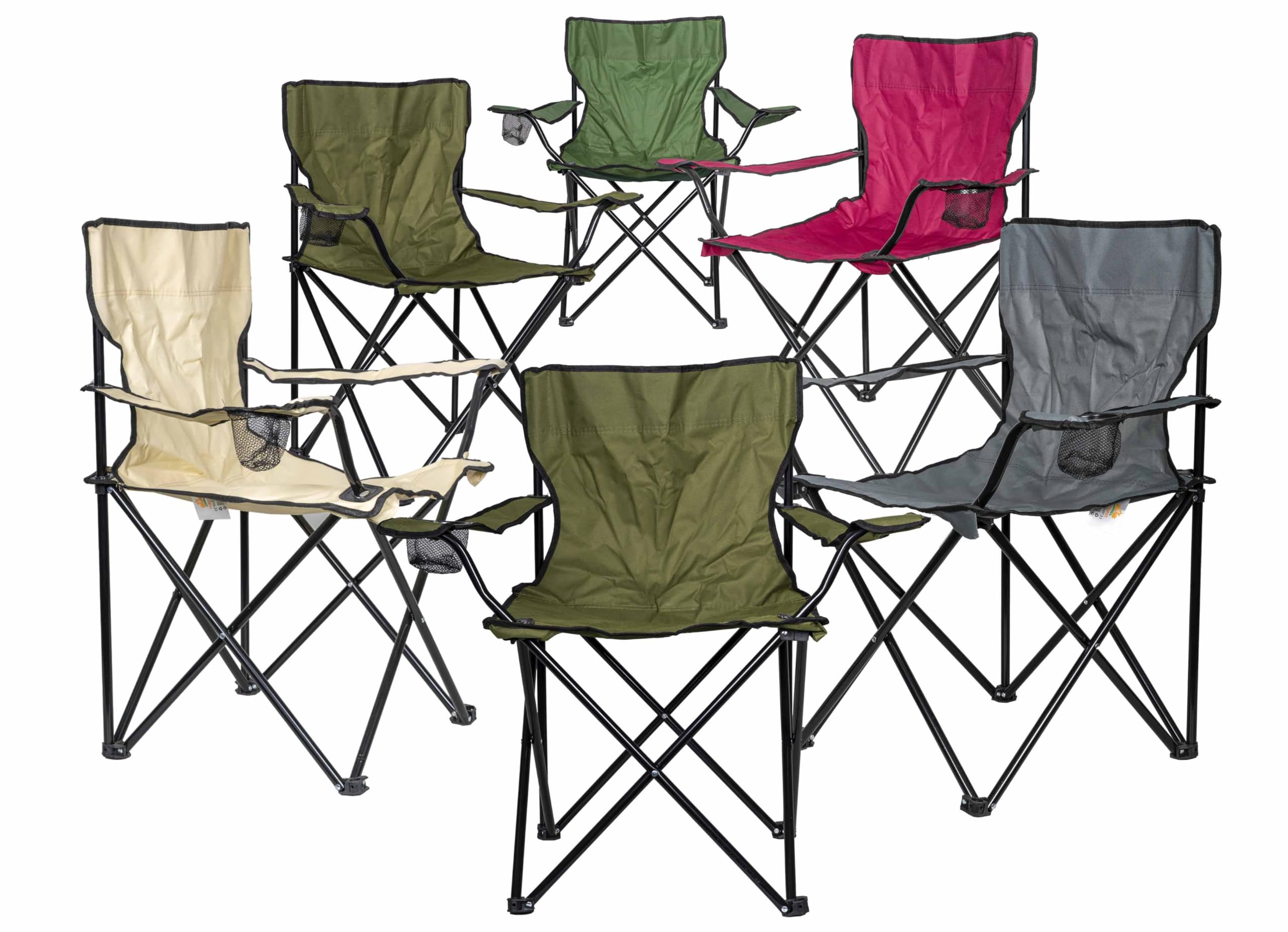 FENGSEN Pack de 6 Sillas de Camping o Pesca Plegables con portavasos en Metal y Lona. 5 Colores Diferentes.