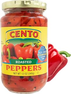 Cento Fire-Roasted Red Bell Peppers 12oz Jar - California Grown, Gluten-Free, Non-GMO, Packed in Water & Sea Salt
