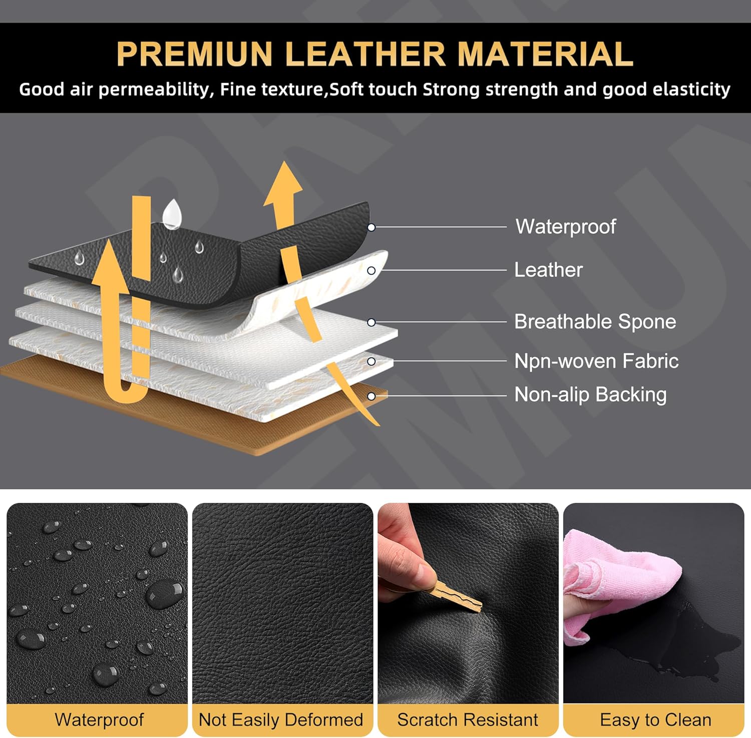 Toyota Tacoma 2024 2025 2026 Seat Covers Faux Leather Truck Seat Covers Full Set Pick-up Double Cab SR,SR5,TRD Sport,TRD Off-Road,Fully Covered Car Seat Protector(5 Seats, Black&Gray)