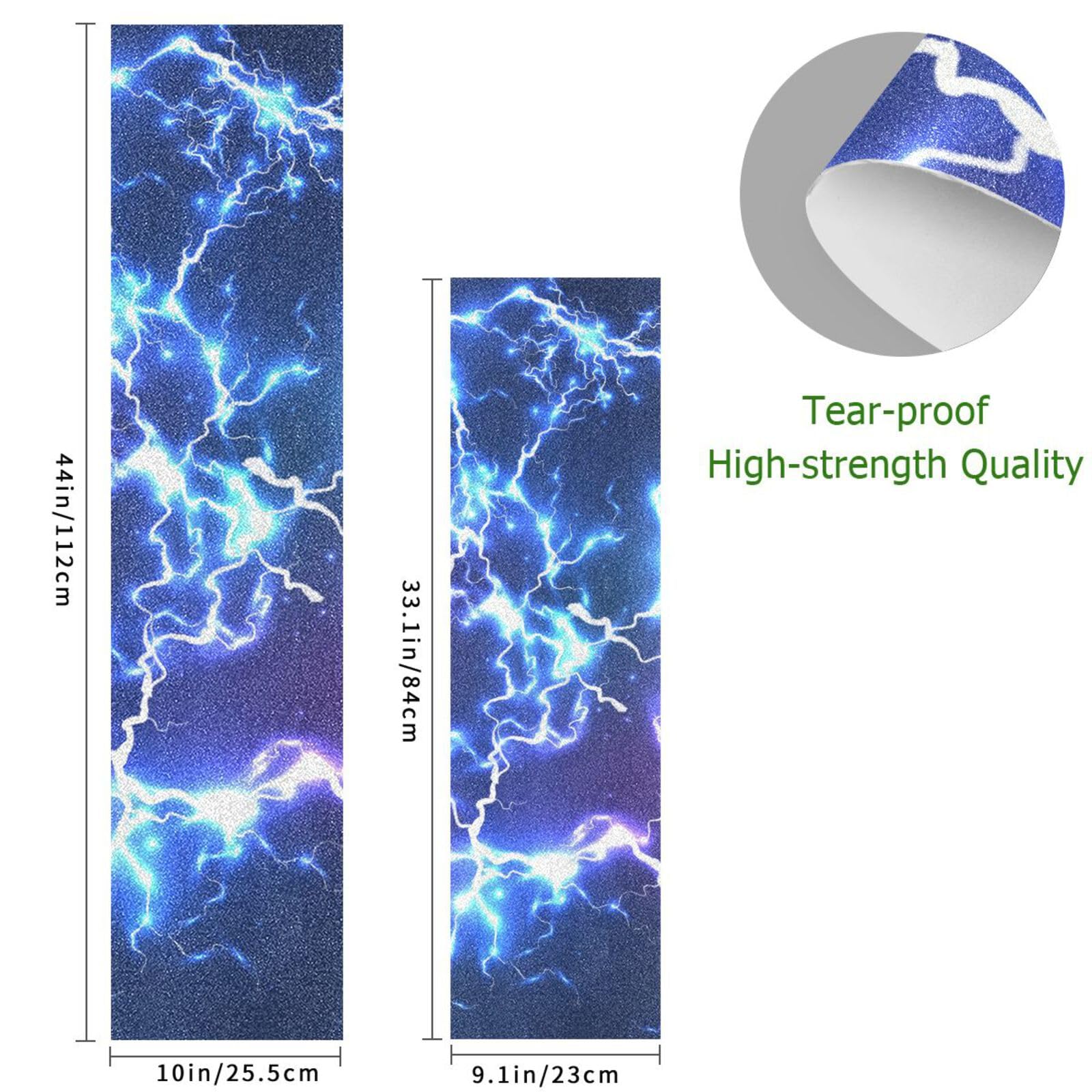 Nander Blue Lightning Skateboard Grip Tape Sheet,Non Slip Waterproof Sandpaper Scooter Grip Tape Longboard Griptape 44.1x10.1inch