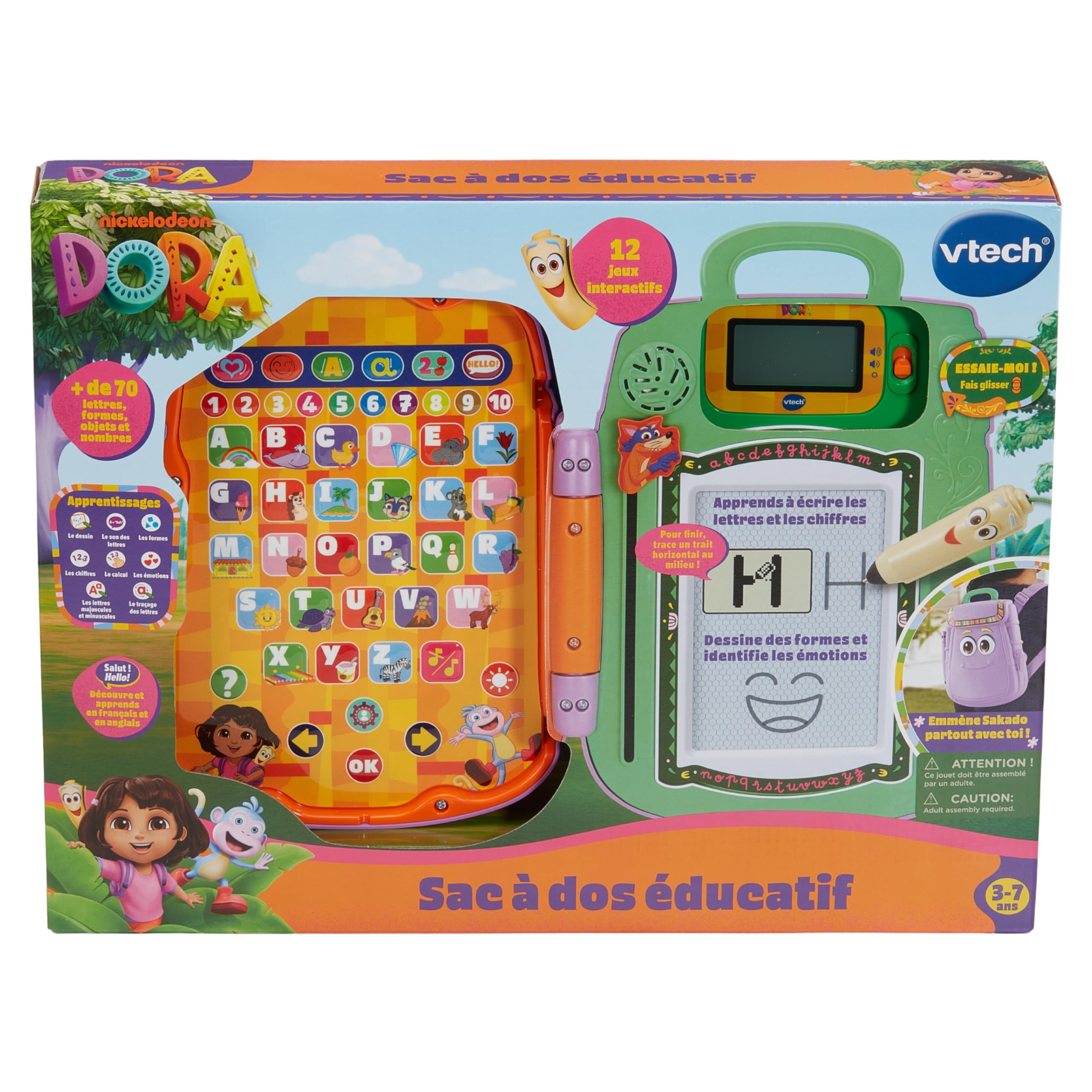 VTech Lernrucksack Dora The Explorer – Magische Tafel Sakado mit interaktivem Eingabestift La Carte, 12 Aktivitäten und Dora-Spiele – Geschenk für Kinder von 3 Jahren bis 7 Jahren – Inhalt in