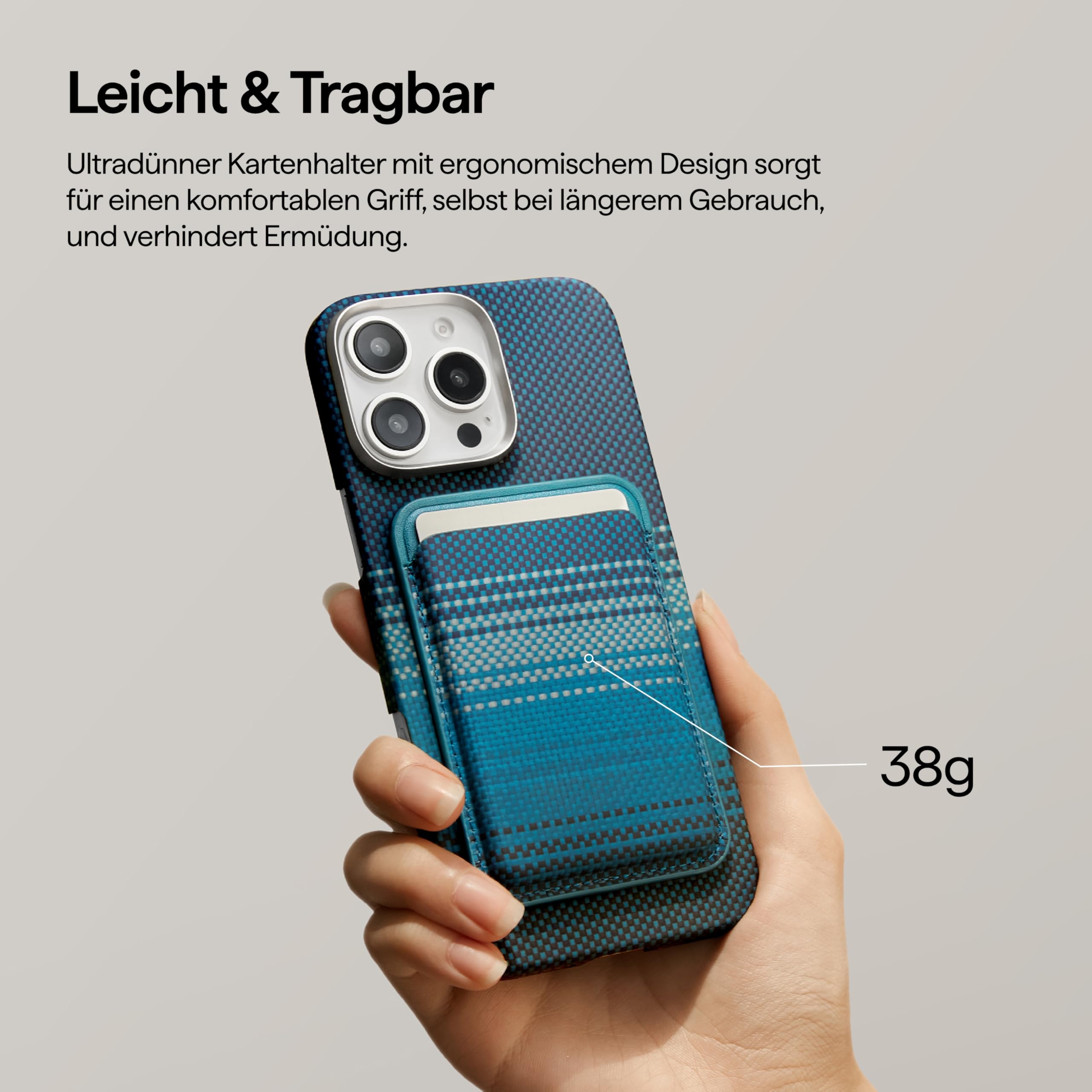 pitaka Magnetisches Handy Wallet aus Aramidfaser Magnetischer Geldbörse mit 2 Kartenhalter mit Magsafe Wallet Leichtes Geldbörse Kompatibel mit iPhone 17/16/15 Serien Mondaufgang