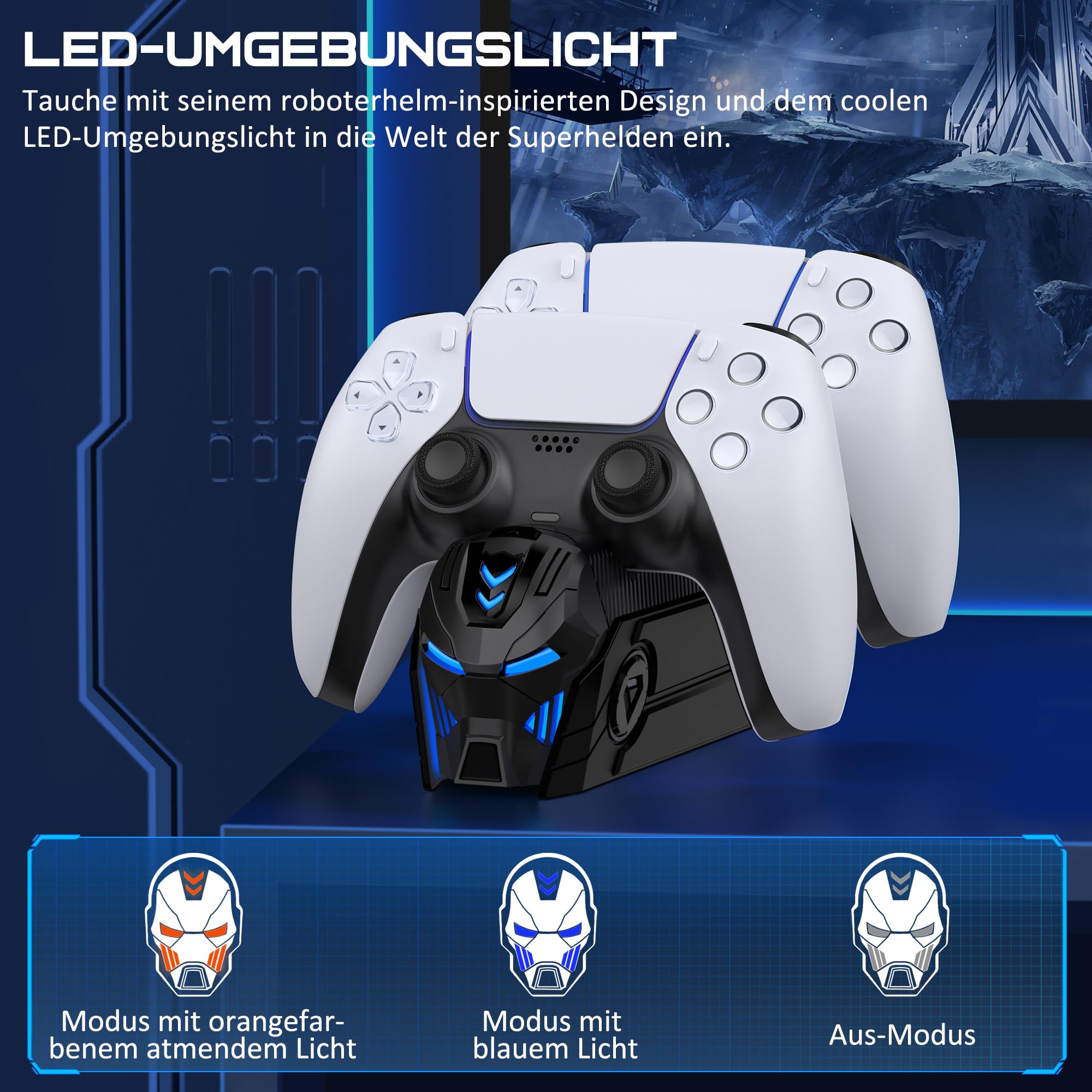 Caricatore Joystick PS5, Accessori PS5 con Aspetto Tecnologicamente Interessante/Ricarica Rapida/Indicatori LED e Segnali Acustici, Base Ricarica Dual PS5 Controller/Edge Controller(Nero)