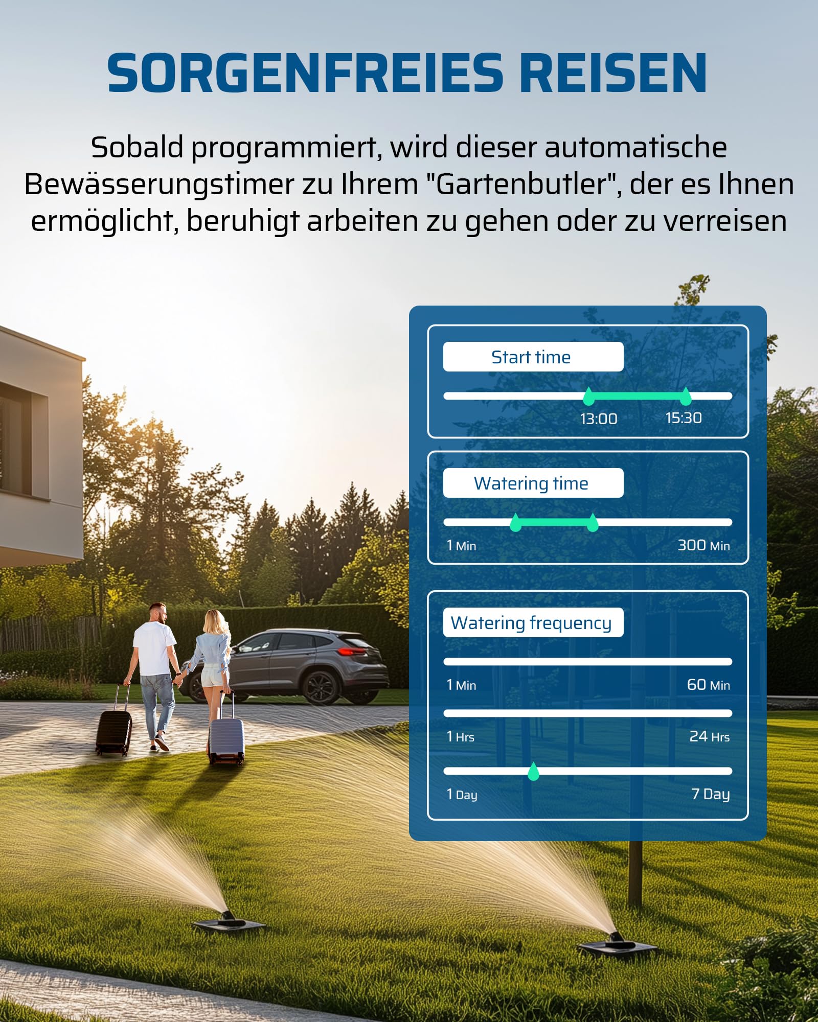 DEWENWILS Sterownik nawadniania, 2 wyjścia, programowalne sterowanie nawadnianiem z mosiężnym wlotem, opóźnienie deszczu, ręczny/automatyczny zegar nawadniania, wyświetlacz LED, do ogrodu, na balkon