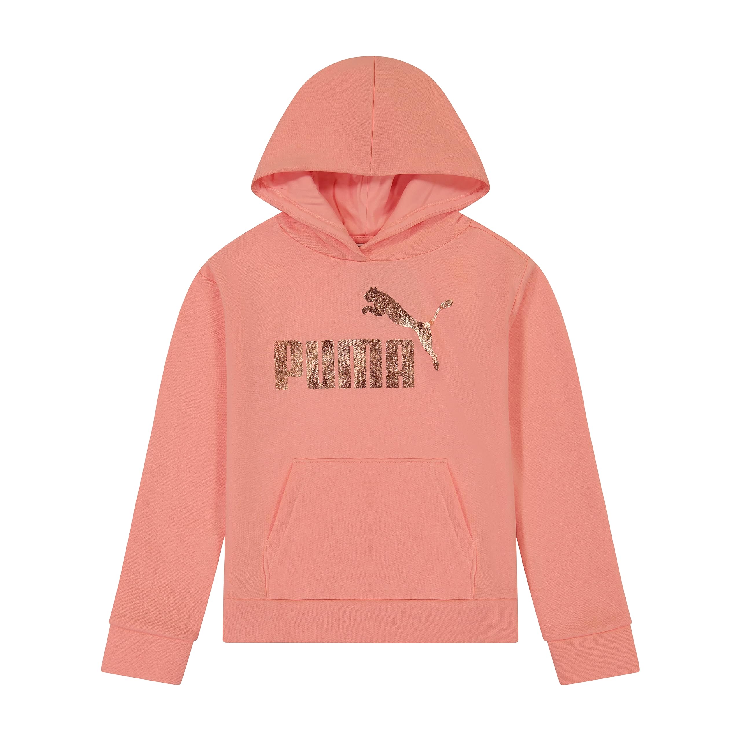 PUMA Girls' Fleece No. 1 Logo Pullover Hoodie, Apricot Blush, Small