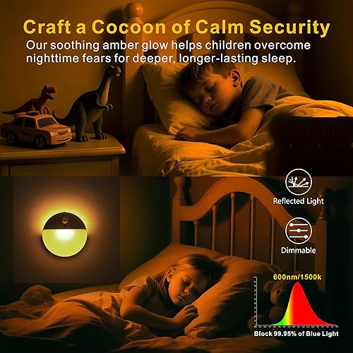 Miniatura 2 de Paquete de 2 luces nocturnas ámbar, luz nocturna alimentada por batería, luces adhesivas pequeñas de 2.6", atenuables, 3 modos de luz, luces con