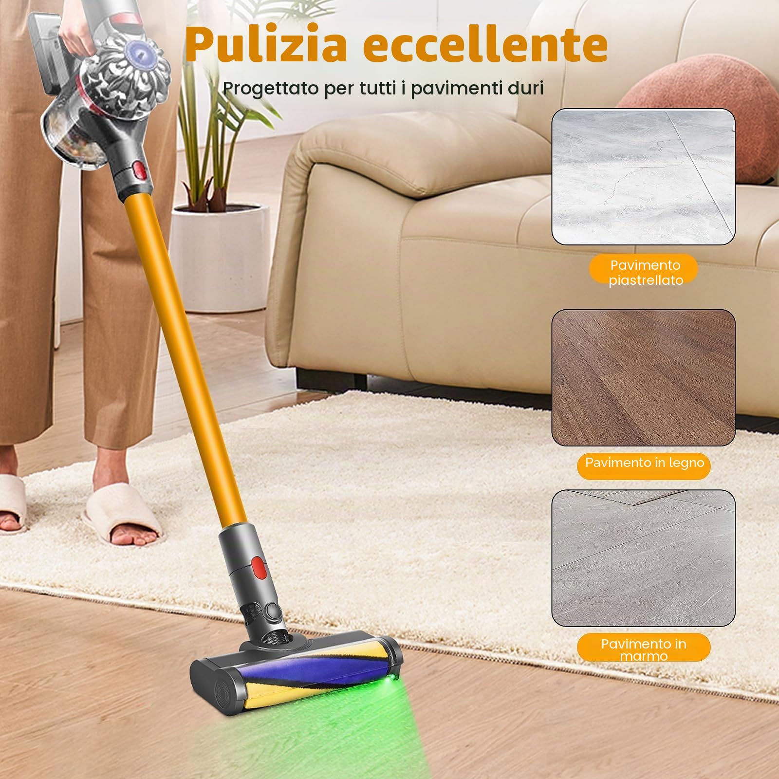 V8 LED Spazzola Morbida per Dyson V11 V8 V10 V15 V7 Scopa Luce Ricambi Rullo Spazzola Morbido per Dyson Accessori Testina Elettrica Bocchetta per Pavimenti Duri Parquet e Angoli Stretti