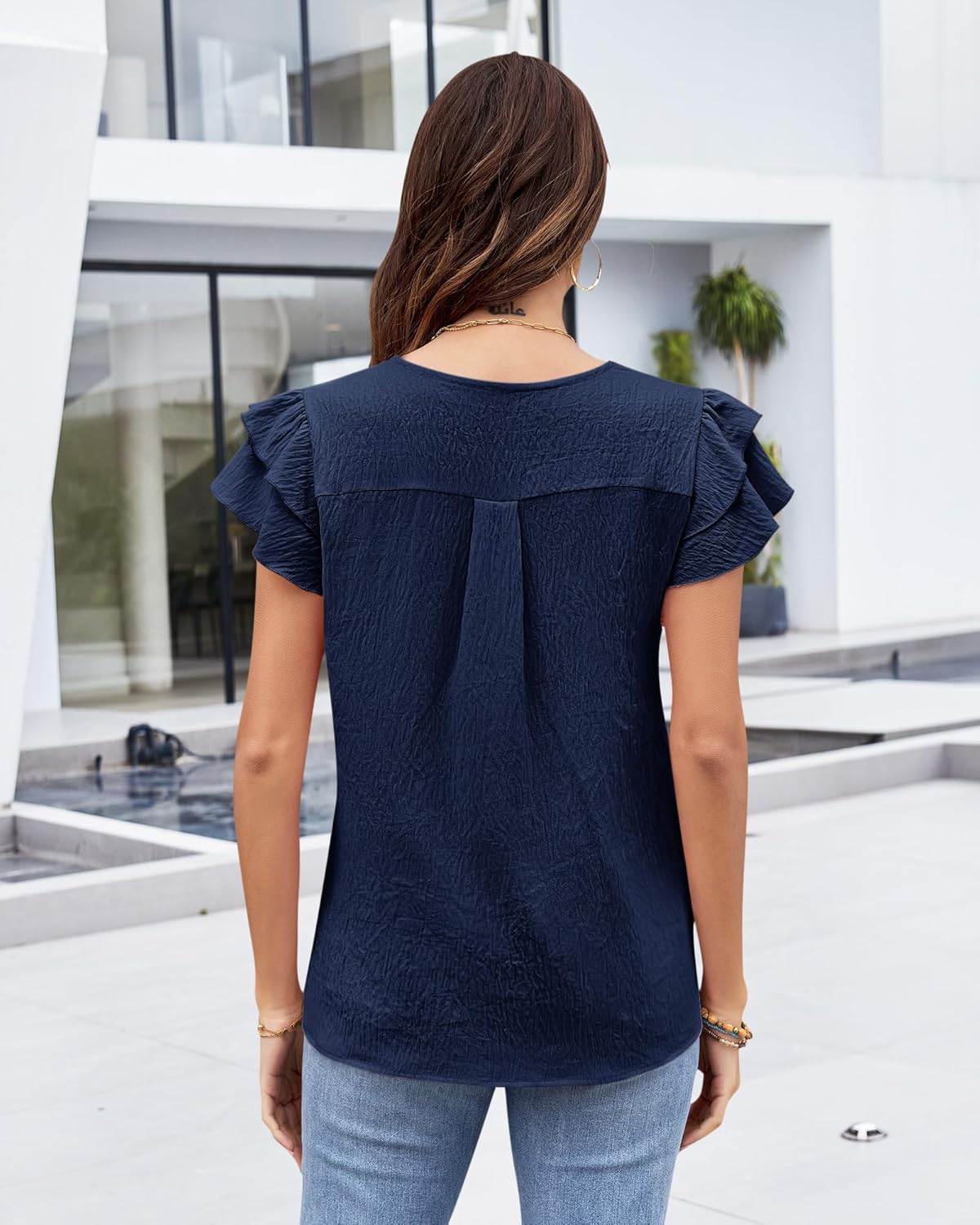 MOLERANI Women's Dressy Casual Shirts Ruffle Short Sleeve V Neck Work Blouses Business Summer Tops 2025 Outfits Clothes - Image 4