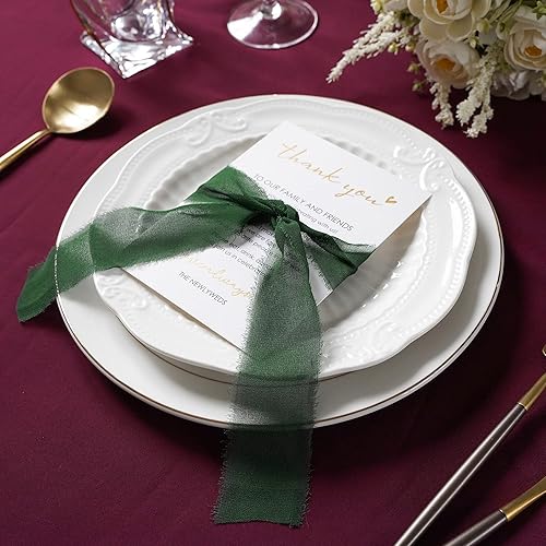 Miniatura 3 de HUIHUANG Tarjetas de agradecimiento de boda con cinta de gasa verde musgo, para recuerdos de boda, recepciones, fiestas, eventos y celebraciones,