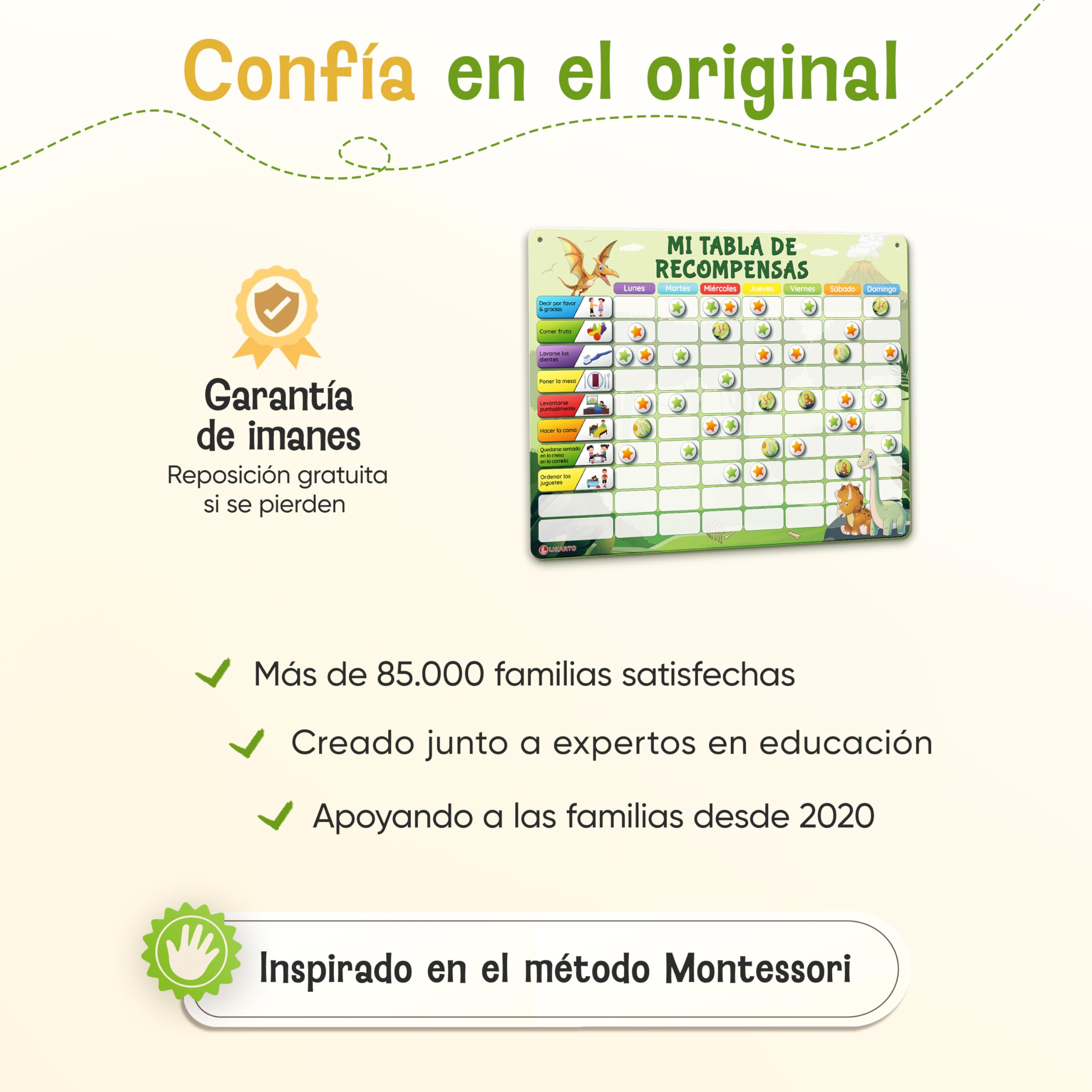 LIKARTO Tabla de Recompensas para Niños - Pizarra magnética con muchas tareas y 280 imanes - Inspira el buen comportamiento - Calendario educativo infantil - Verde — view 4